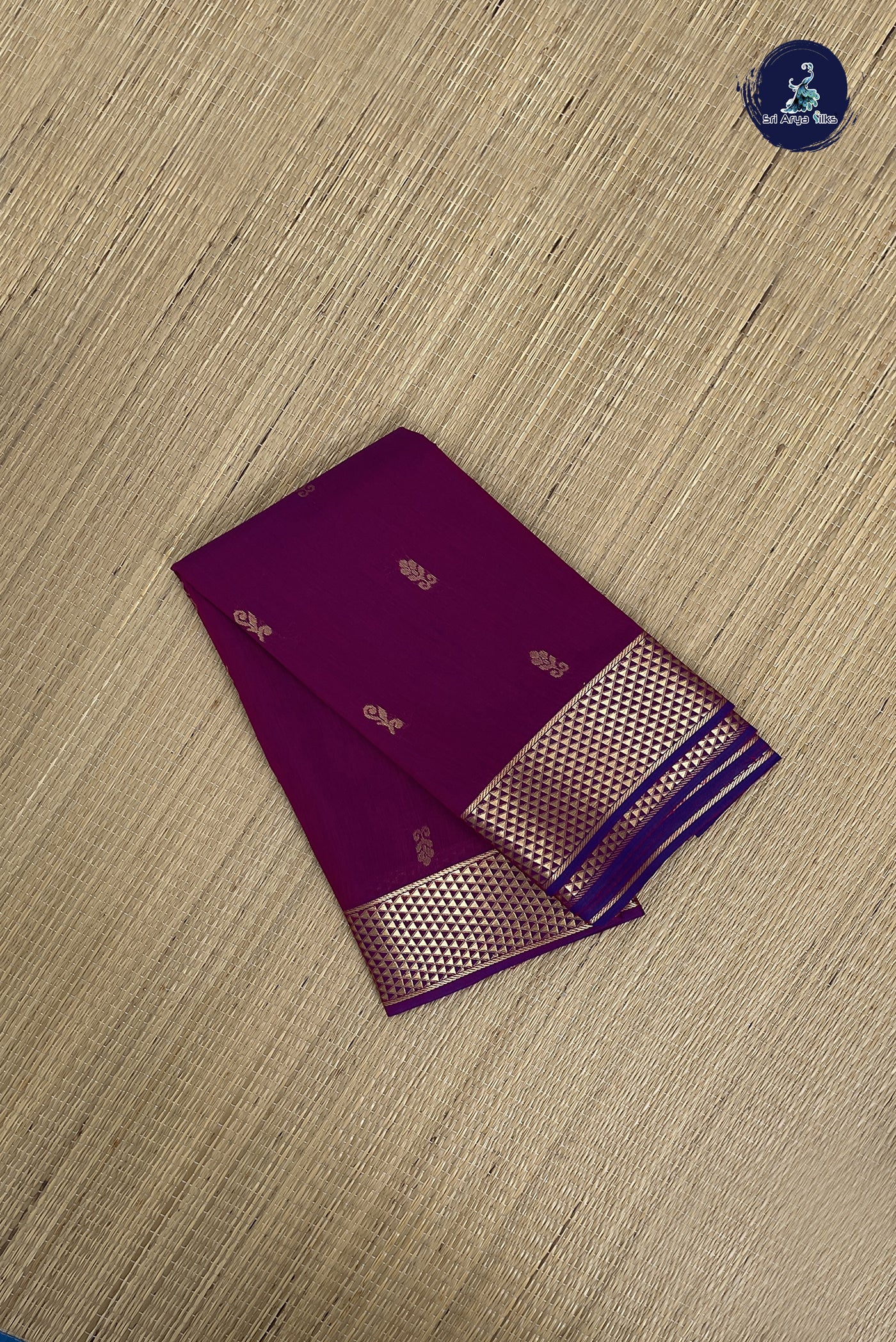 Magenta Purple Budget Semi Silk Cotton Saree With Zari Buttas Pattern