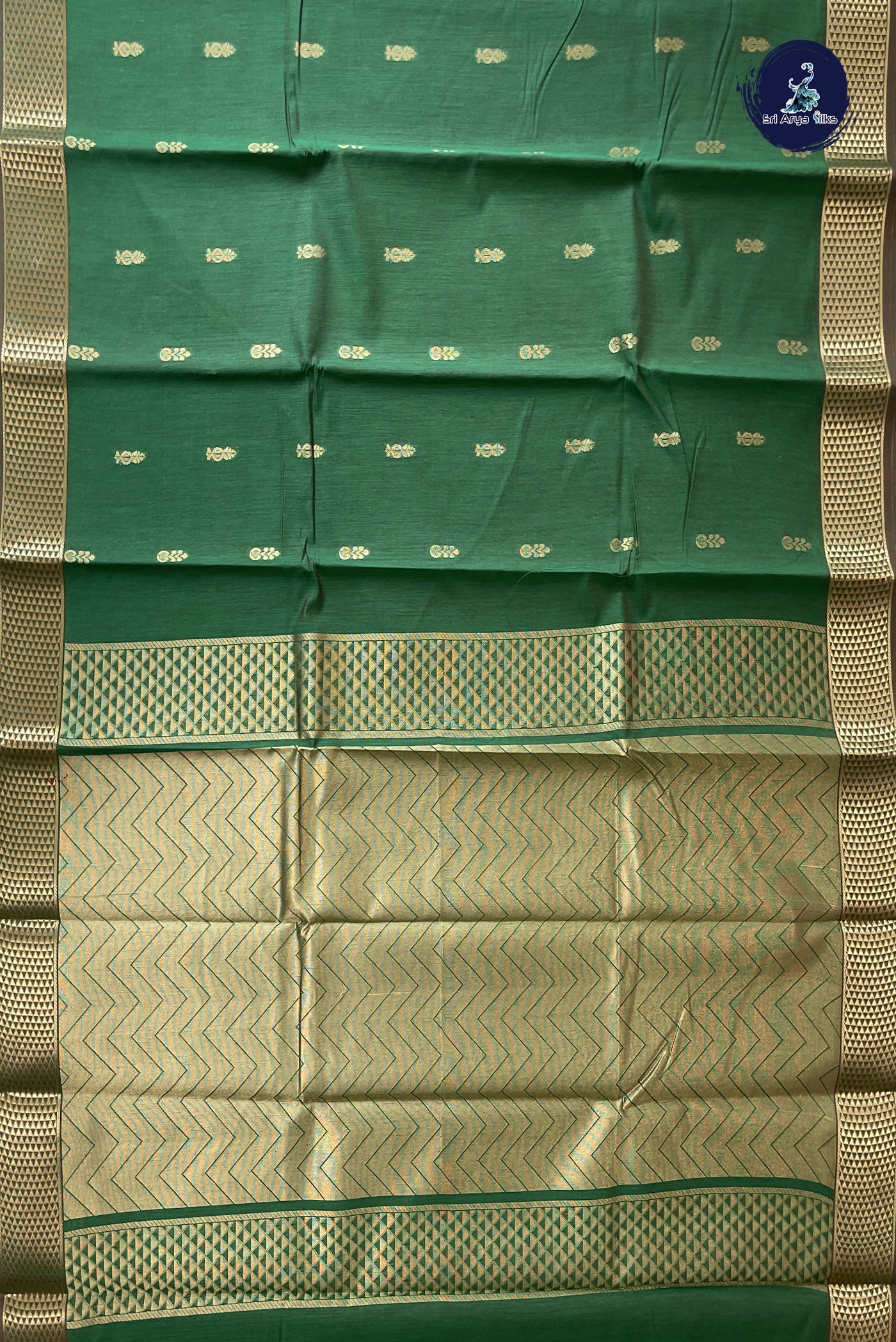 Green Budget Semi Silk Cotton Saree With Zari Buttas Pattern
