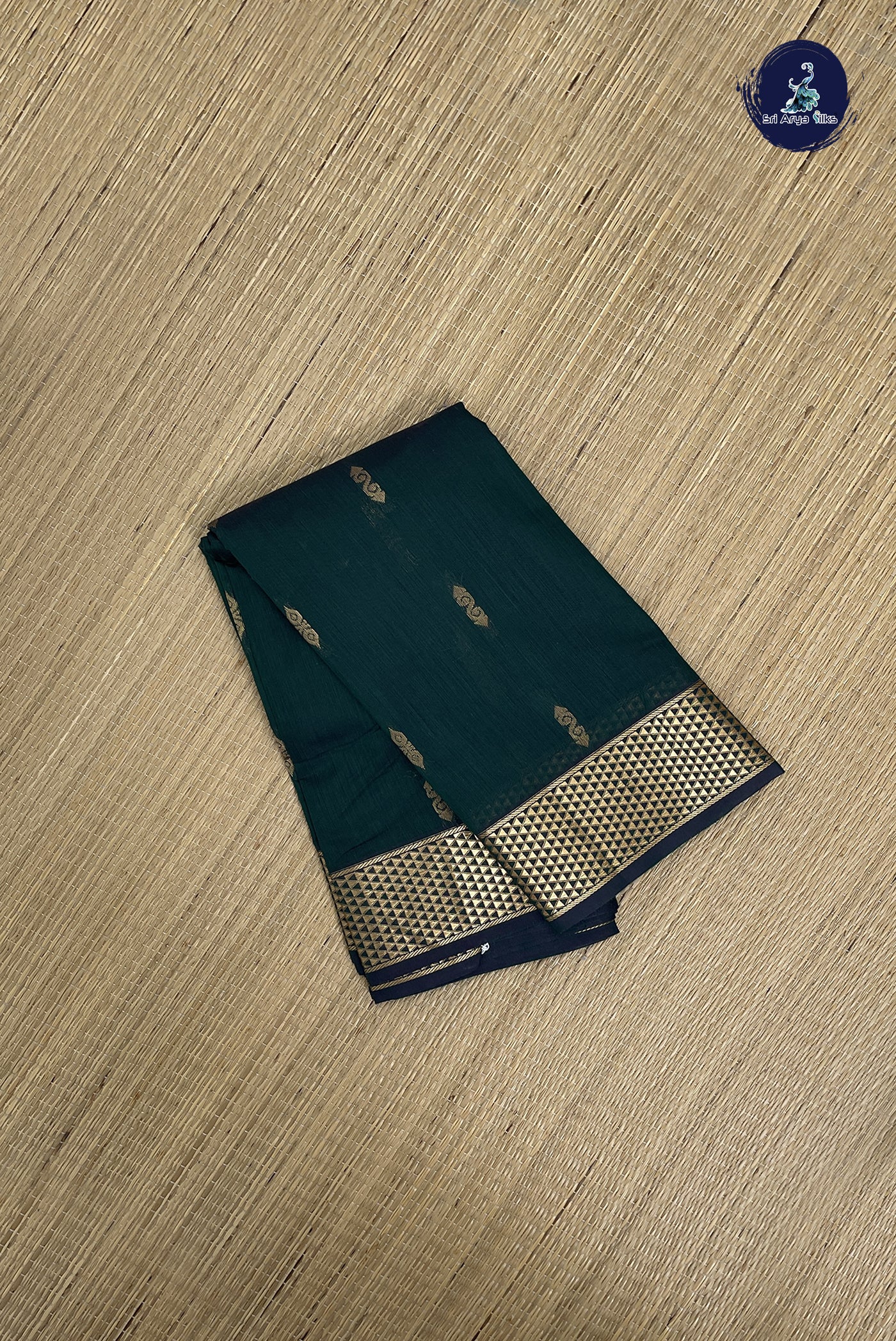 Dark Green Budget Semi Silk Cotton Saree With Zari Buttas Pattern