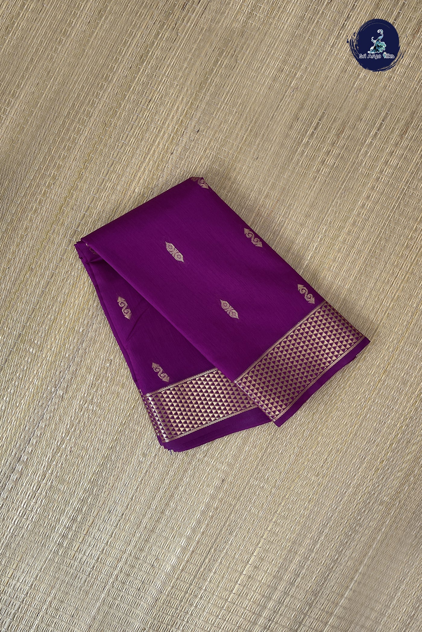 Purple Budget Semi Silk Cotton Saree With Zari Buttas Pattern