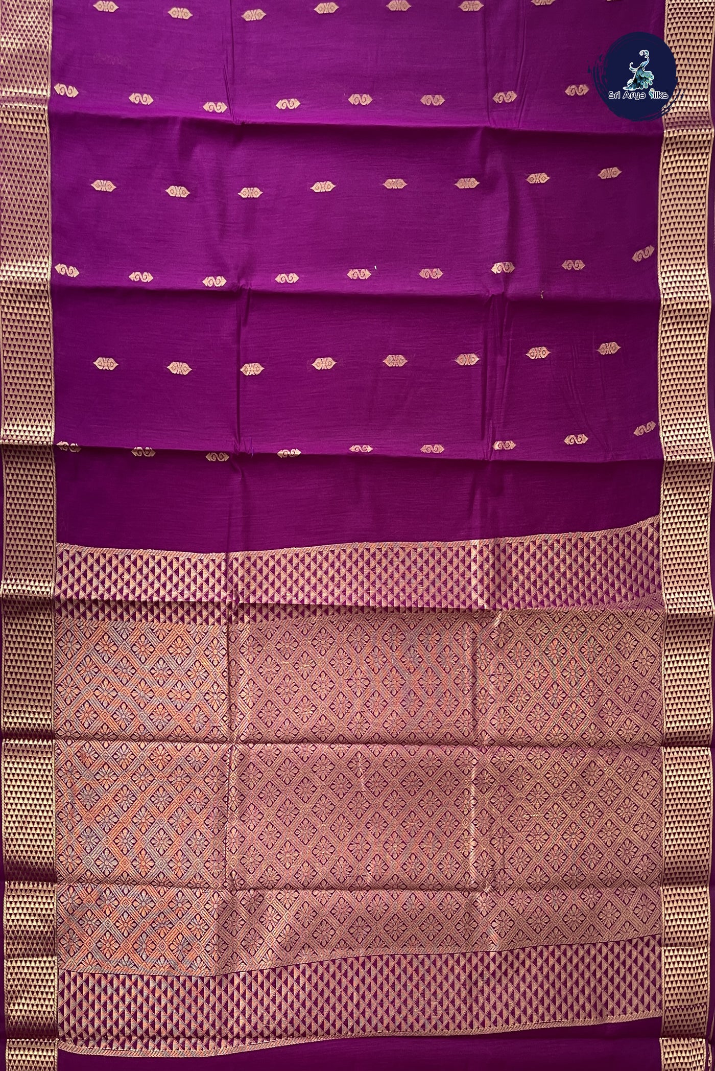 Purple Budget Semi Silk Cotton Saree With Zari Buttas Pattern