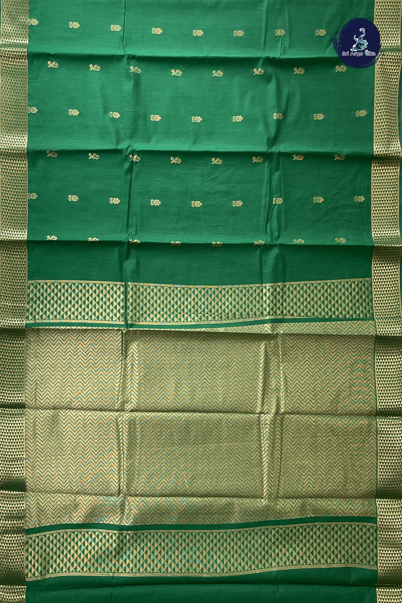 Green Budget Semi Silk Cotton Saree With Zari Buttas Pattern