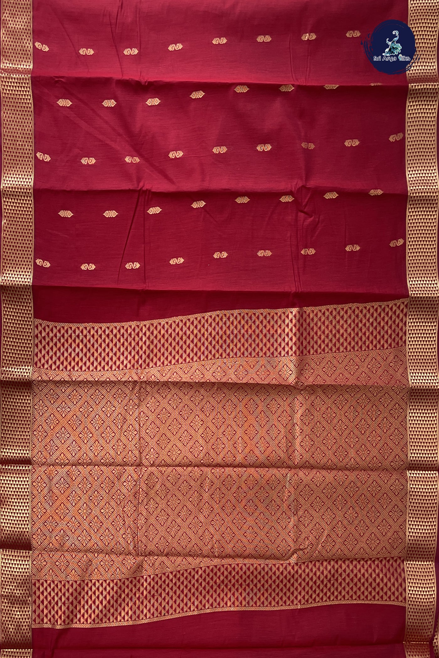 Maroon Budget Semi Silk Cotton Saree With Zari Buttas Pattern