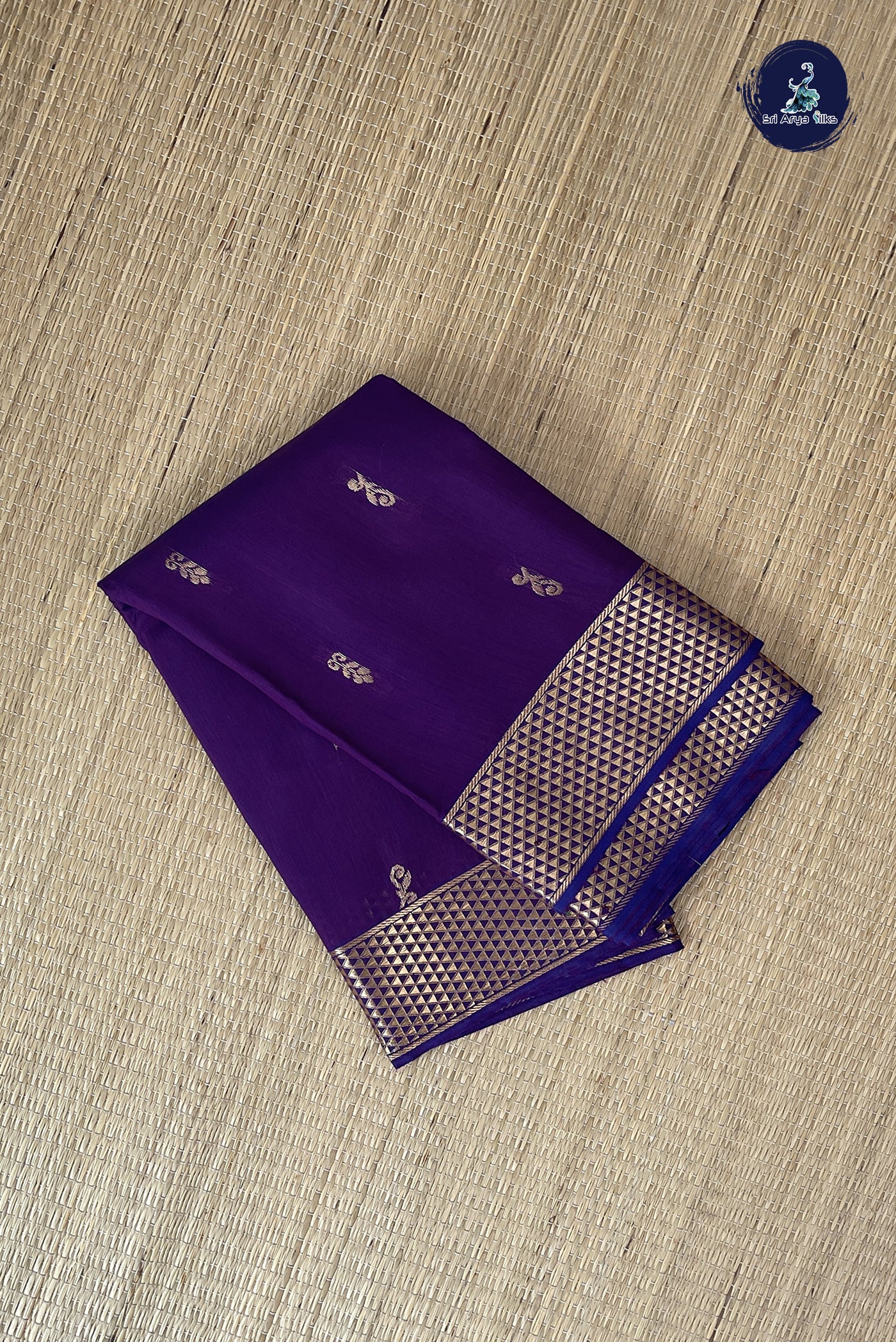 Dark Brinjal Budget Semi Silk Cotton Saree With Zari Buttas Pattern