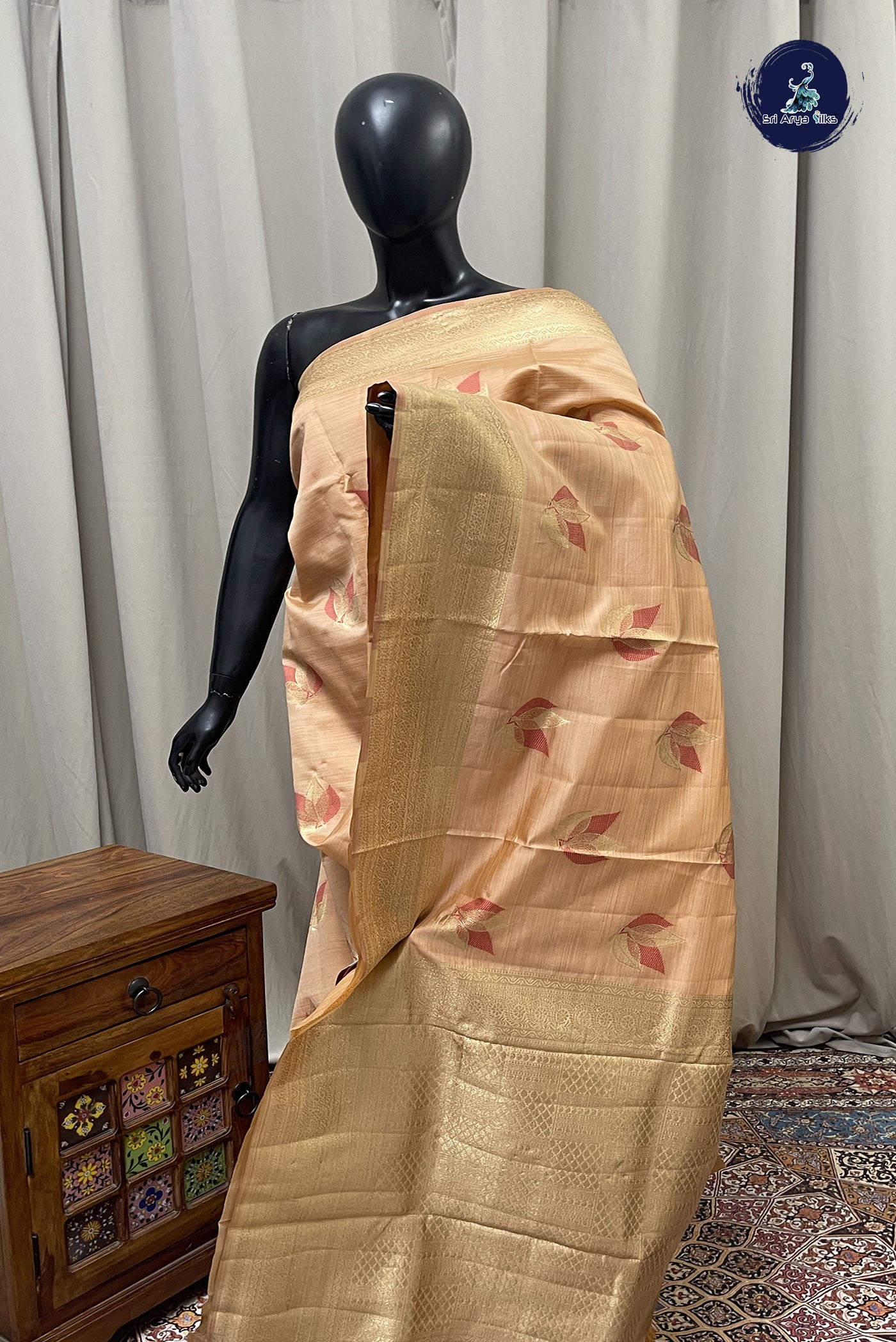 Peach Semi Tussar Saree With Buttas Pattern