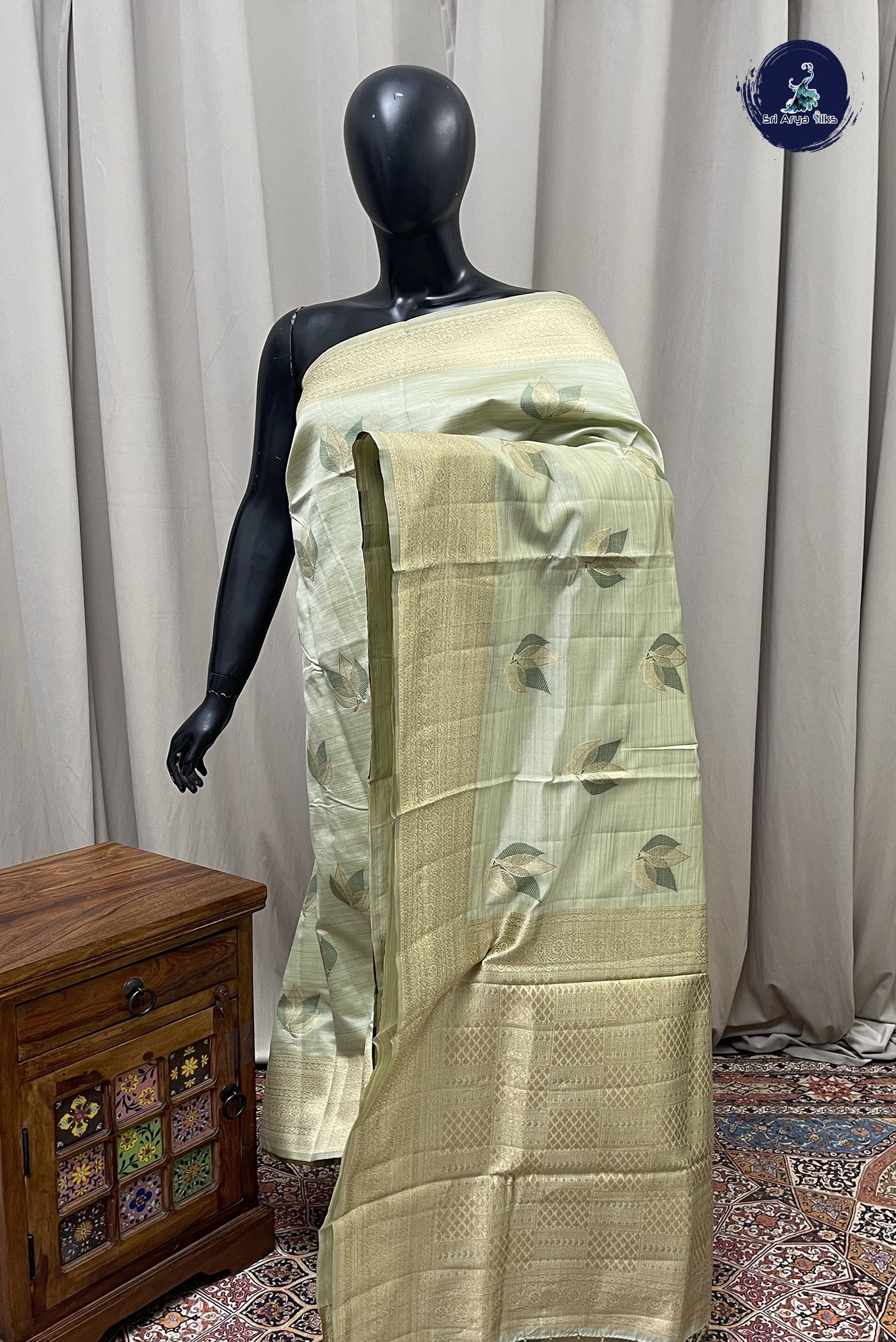 Pastel Green Semi Tussar Saree With Buttas Pattern