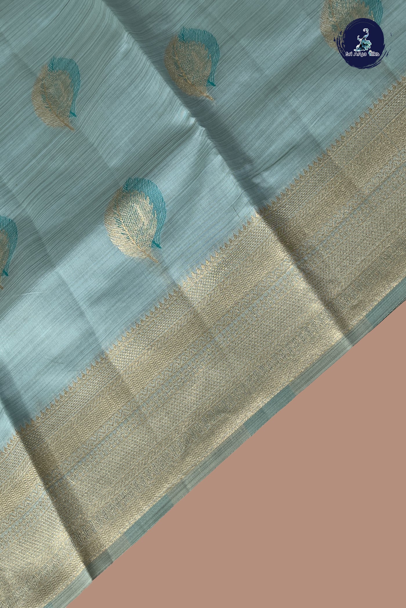 Light Blue Semi Tussar Saree With Buttas Pattern