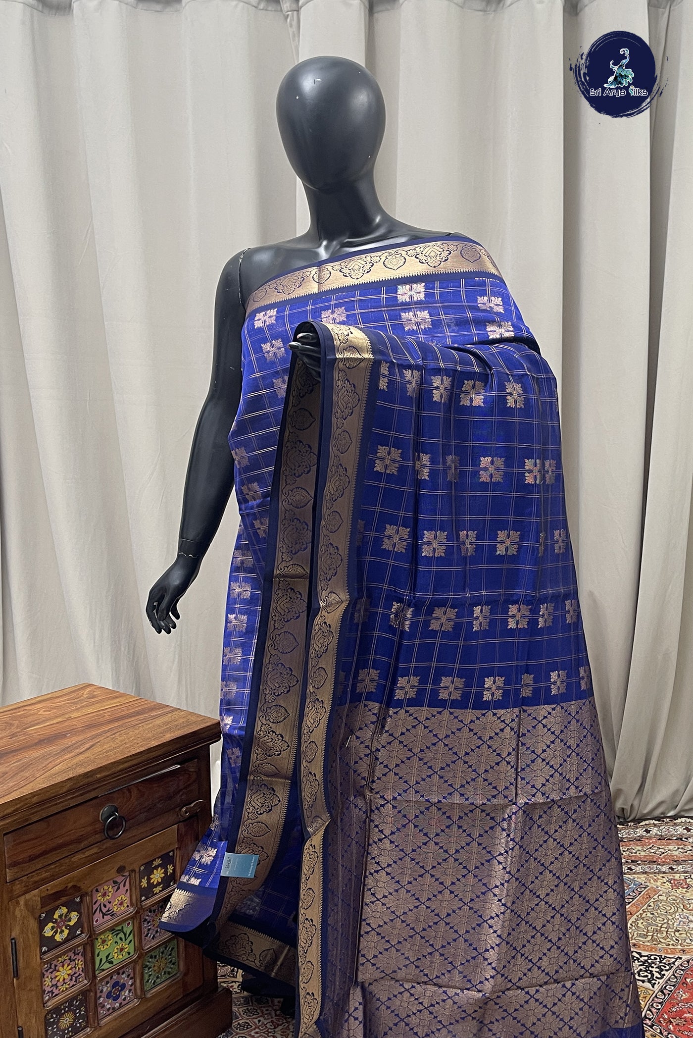 Blue Budget Semi Silk Cotton Saree With Zari Checked Pattern