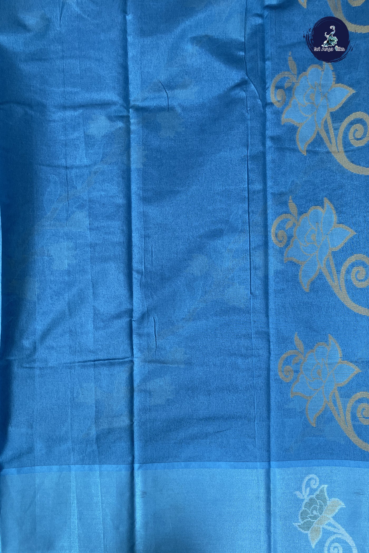 Dark Blue Cotton Saree With Ikat Pattern