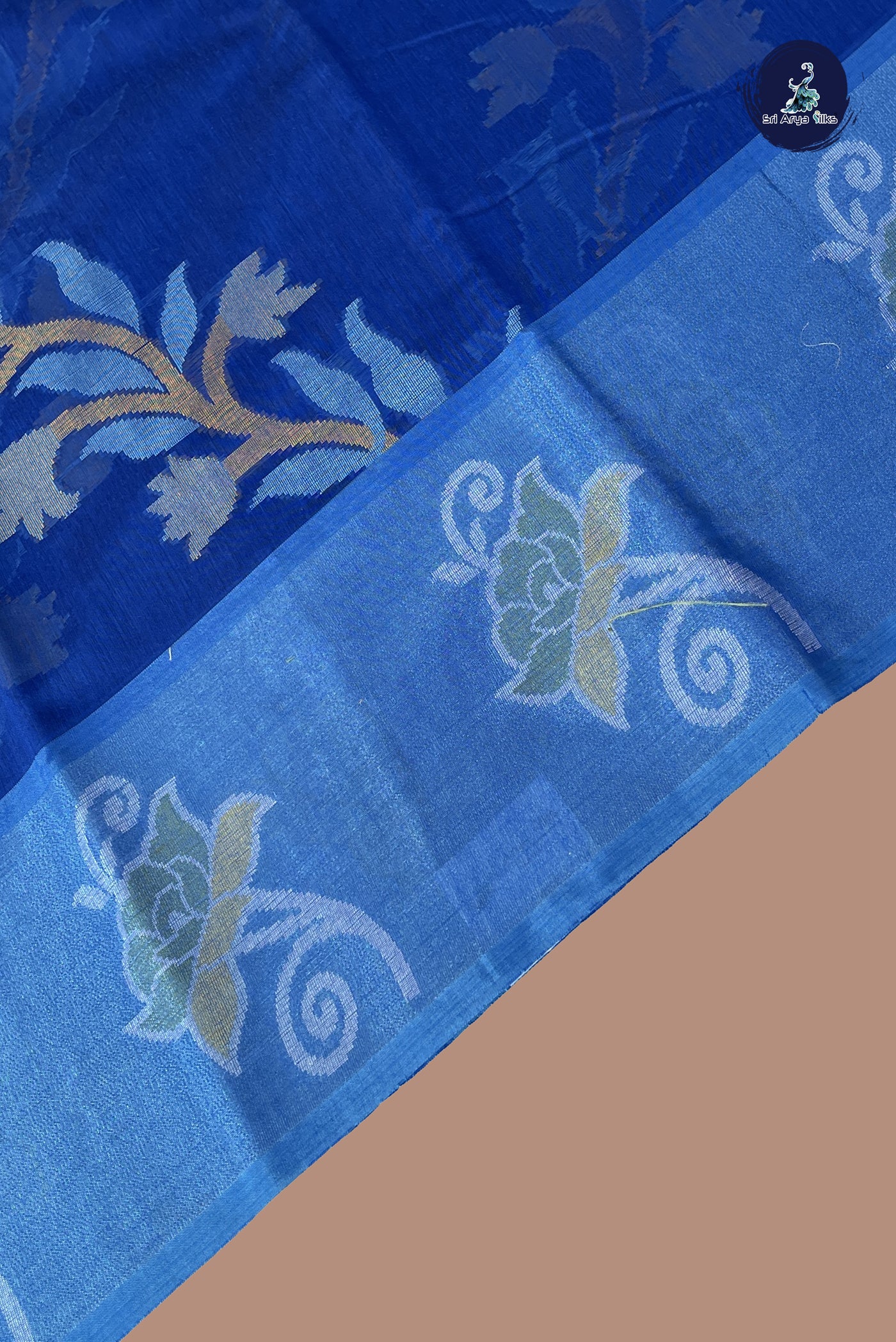 Dark Blue Cotton Saree With Ikat Pattern