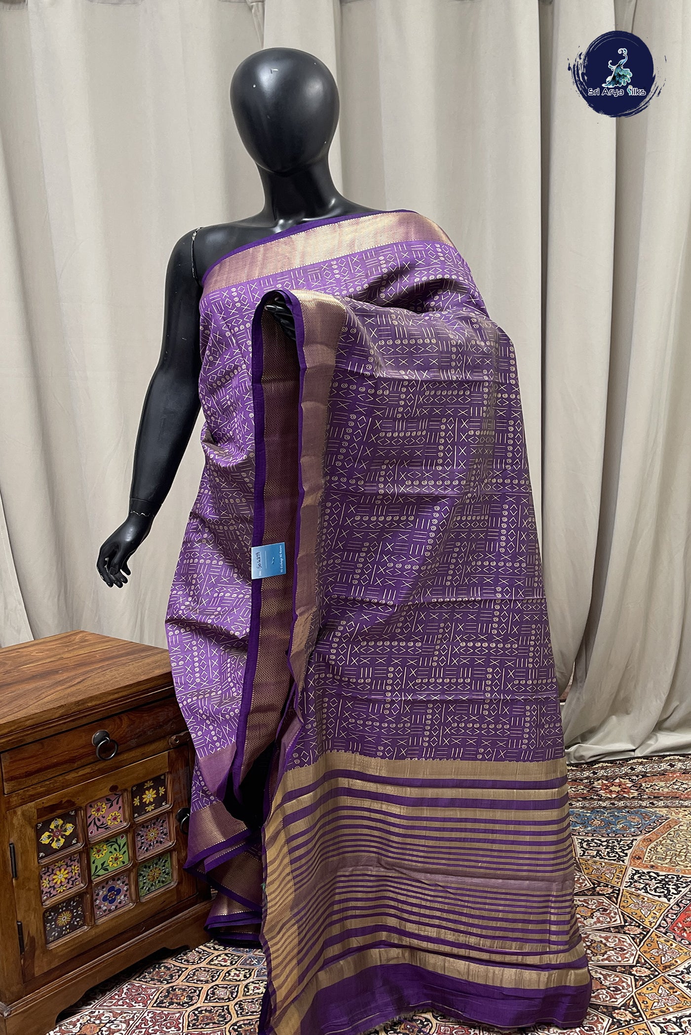 Violet Semi Tussar Saree With Printed Pattern