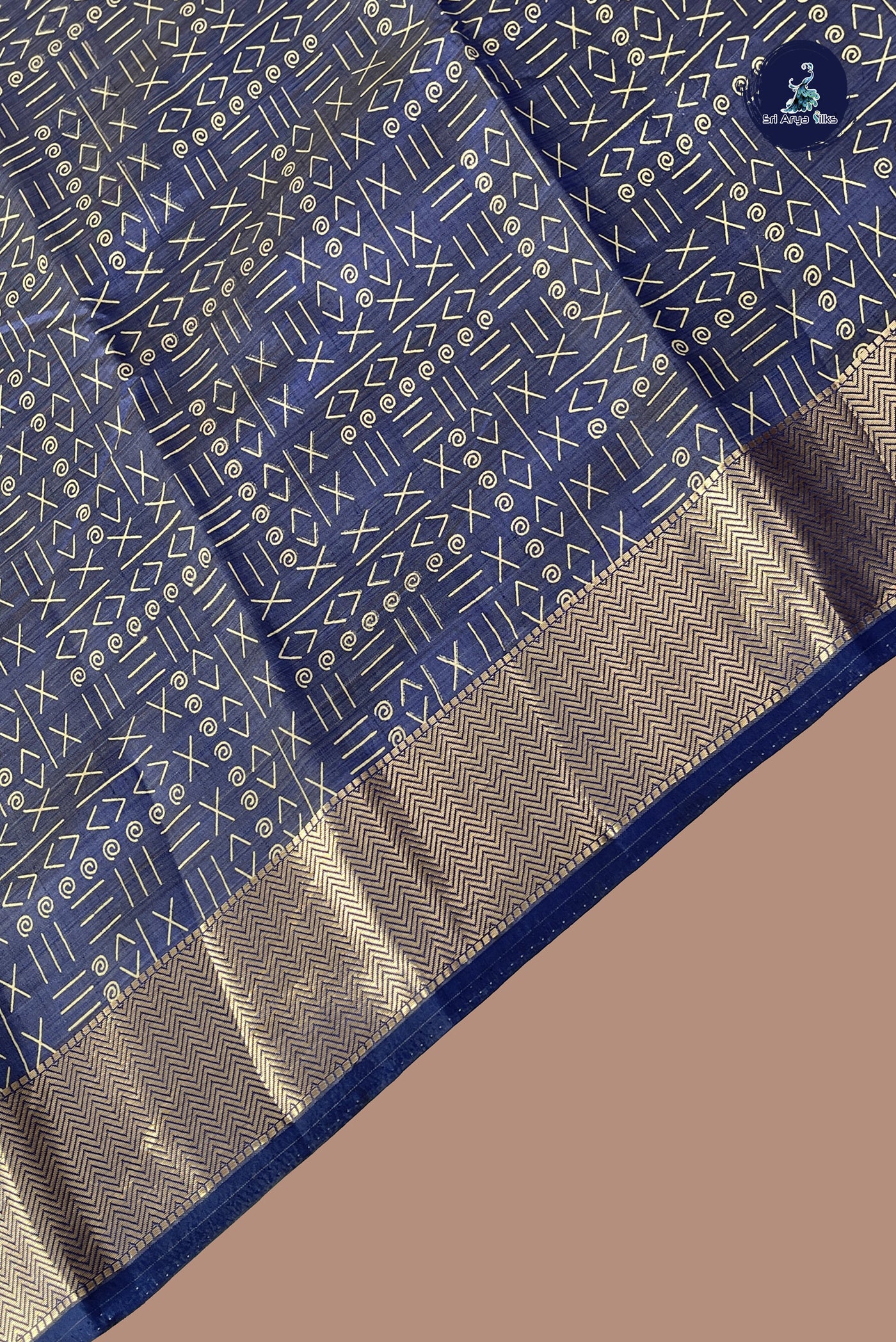 Greyish Blue Semi Tussar Saree With Printed Pattern