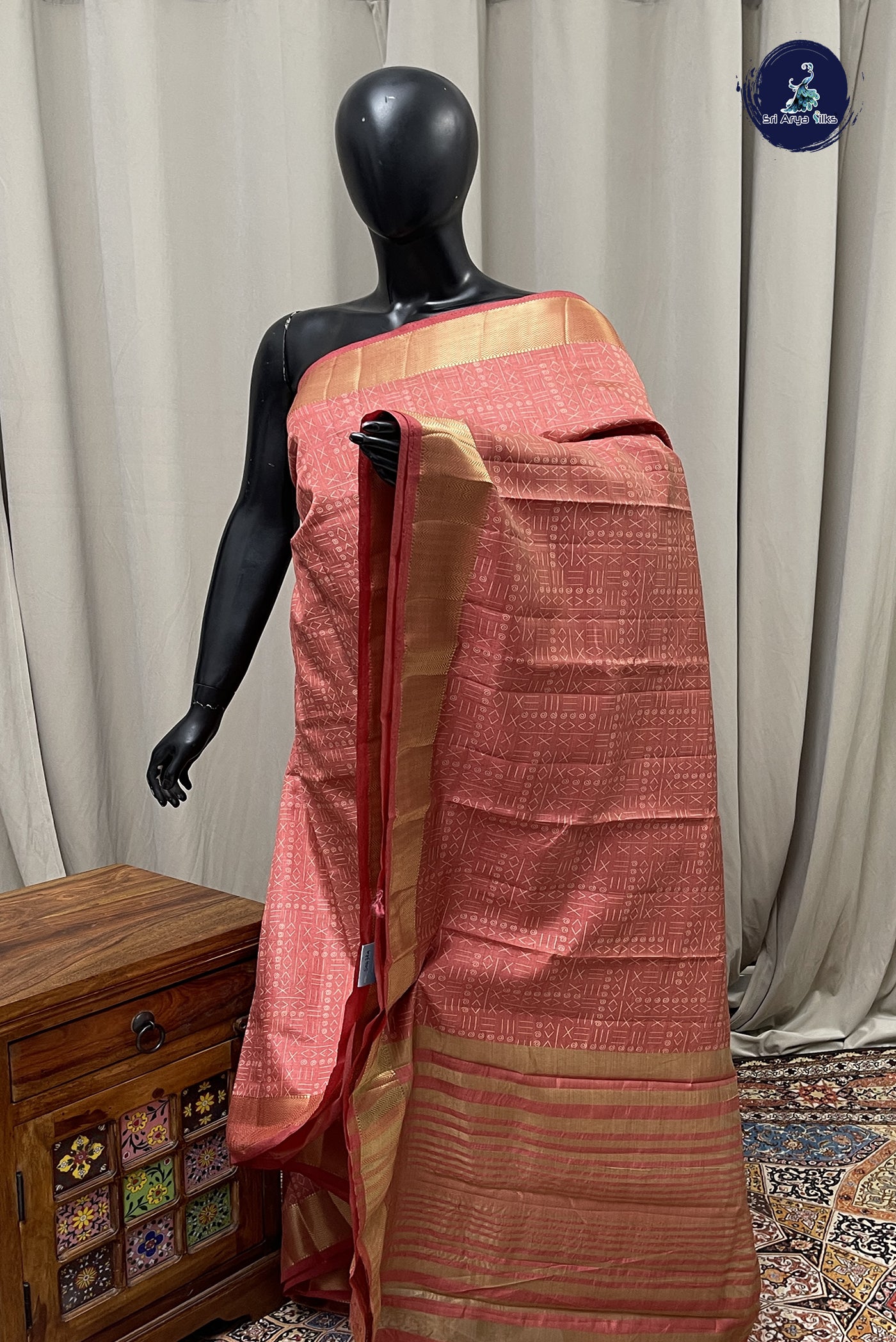 Peach Semi Tussar Saree With Printed Pattern