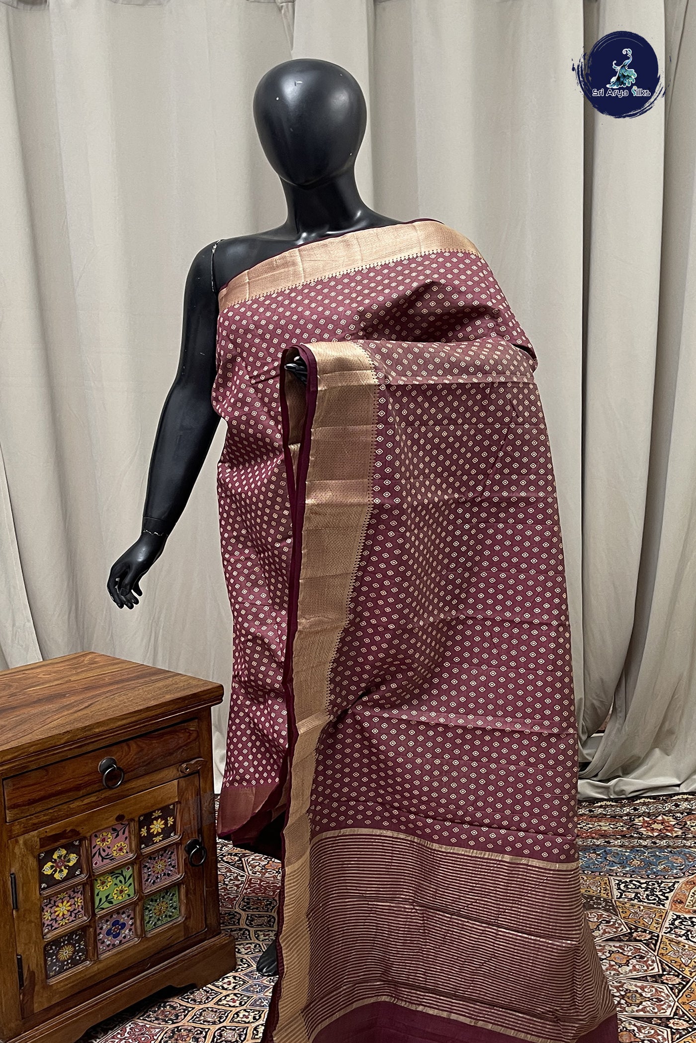 Brown Semi Tussar Saree With Printed Pattern