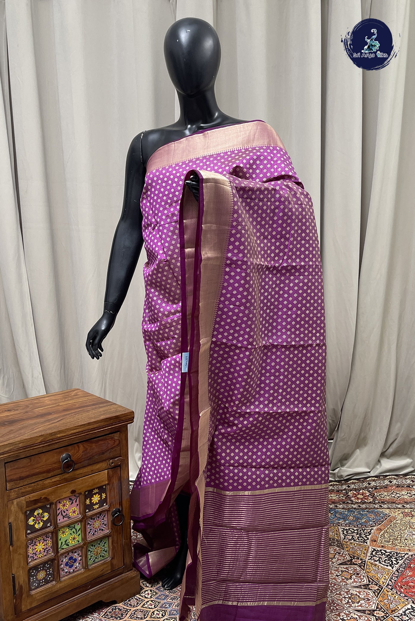 Purple Semi Tussar Saree With Printed Pattern