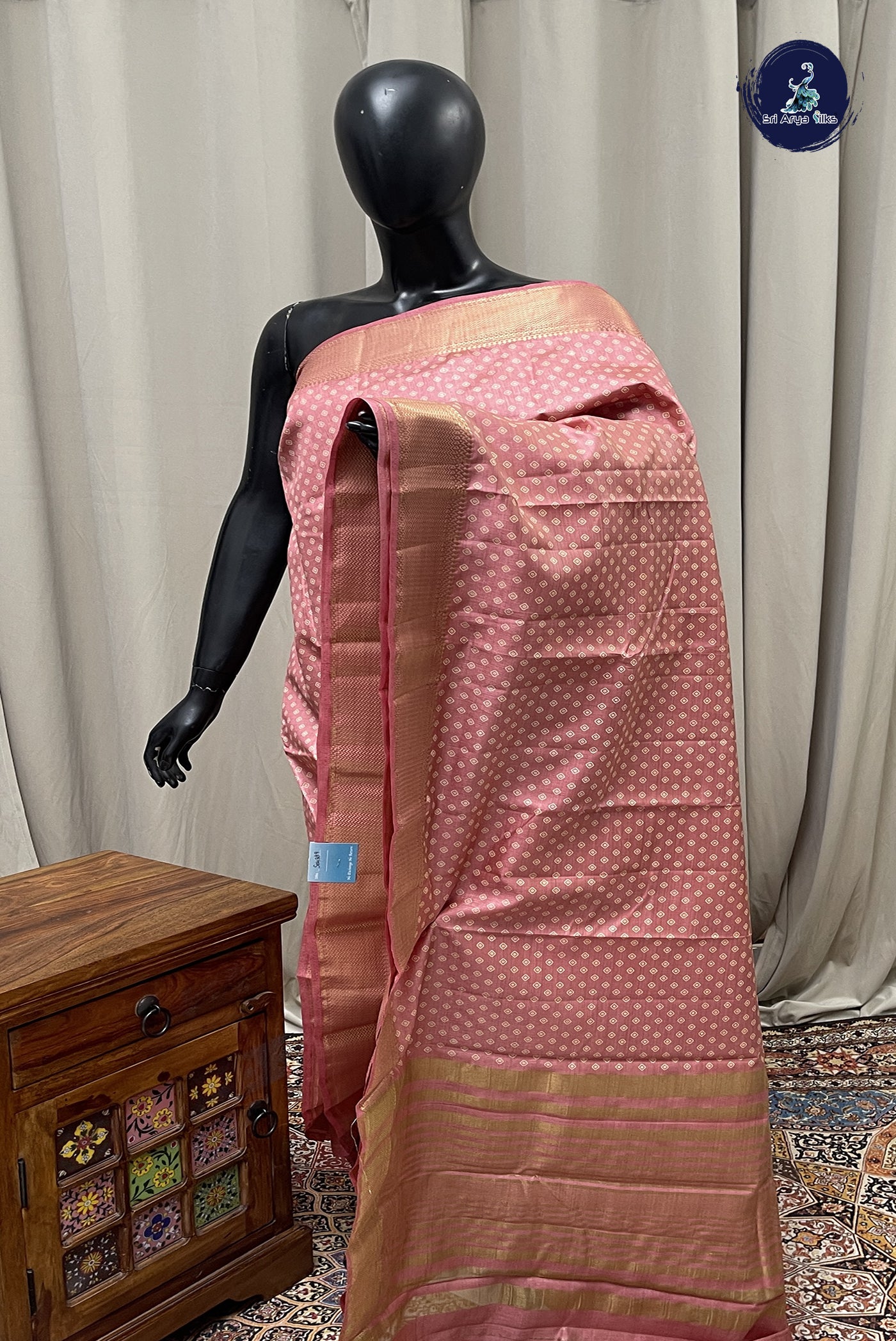 Mauve Pink Semi Tussar Saree With Printed Pattern