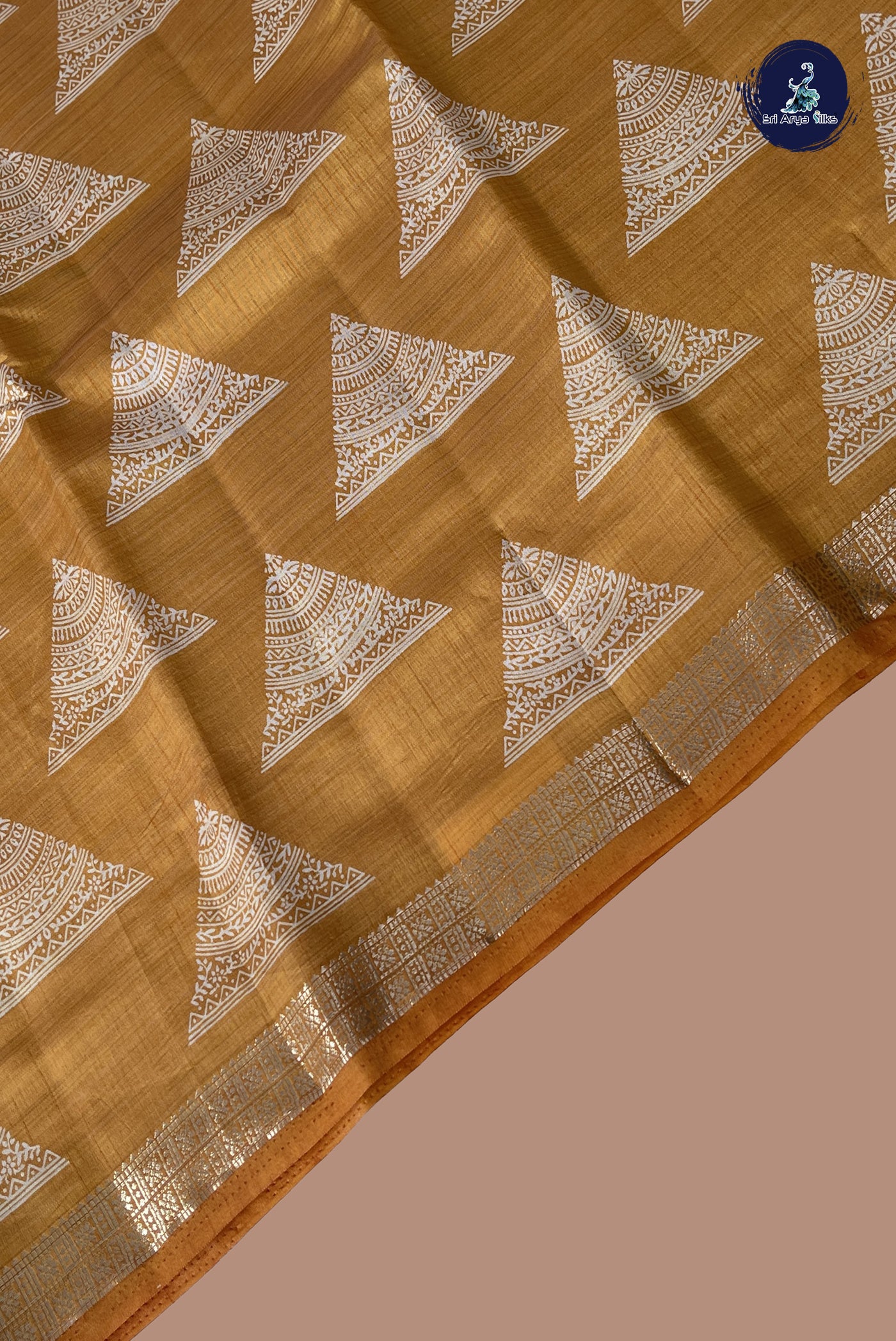 Mustard Yellow Semi Tussar Saree With Printed Pattern
