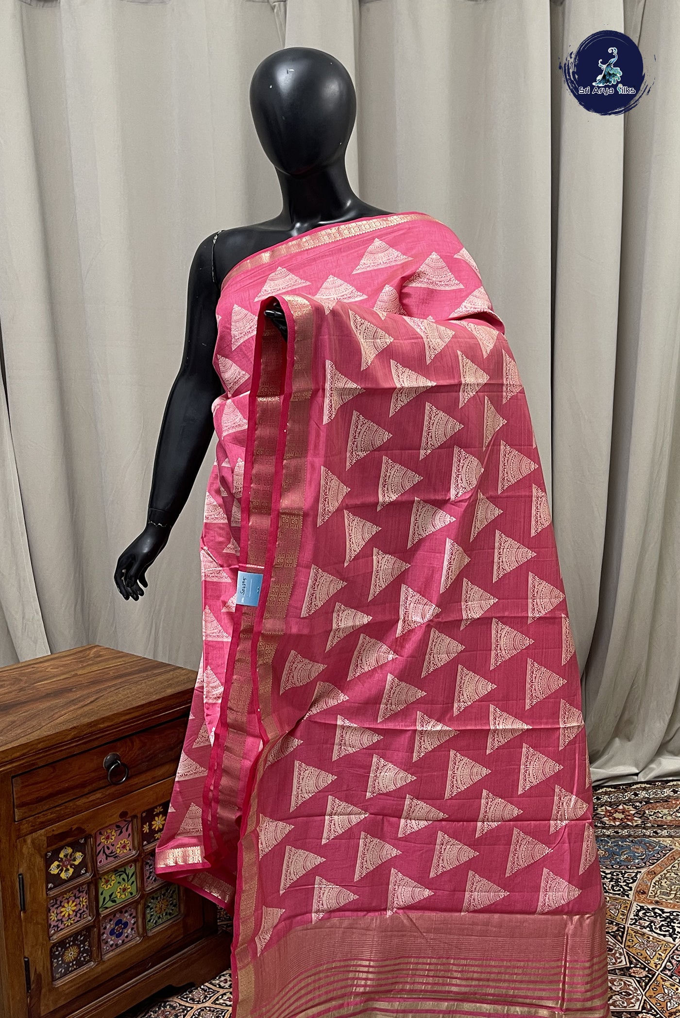 Pink Semi Tussar Saree With Printed Pattern