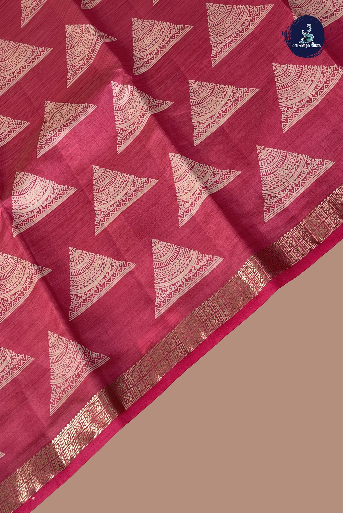 Pink Semi Tussar Saree With Printed Pattern