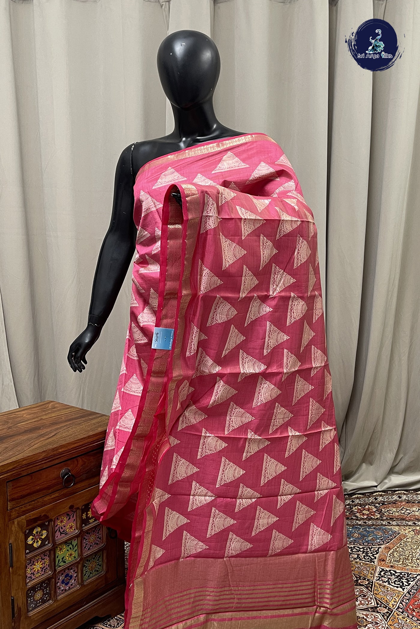 Pink Semi Tussar Saree With Printed Pattern