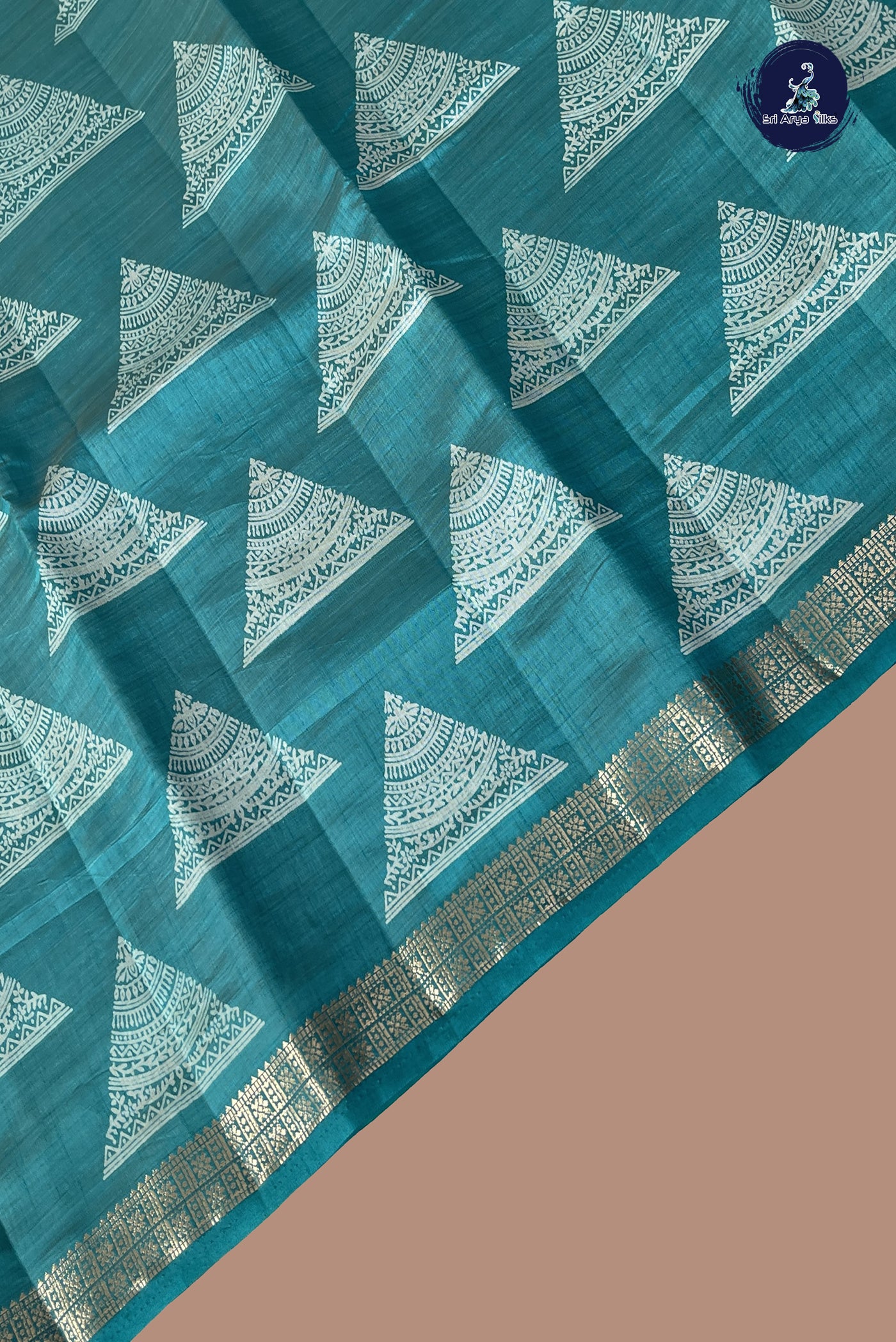 Turquoise Semi Tussar Saree With Printed Pattern