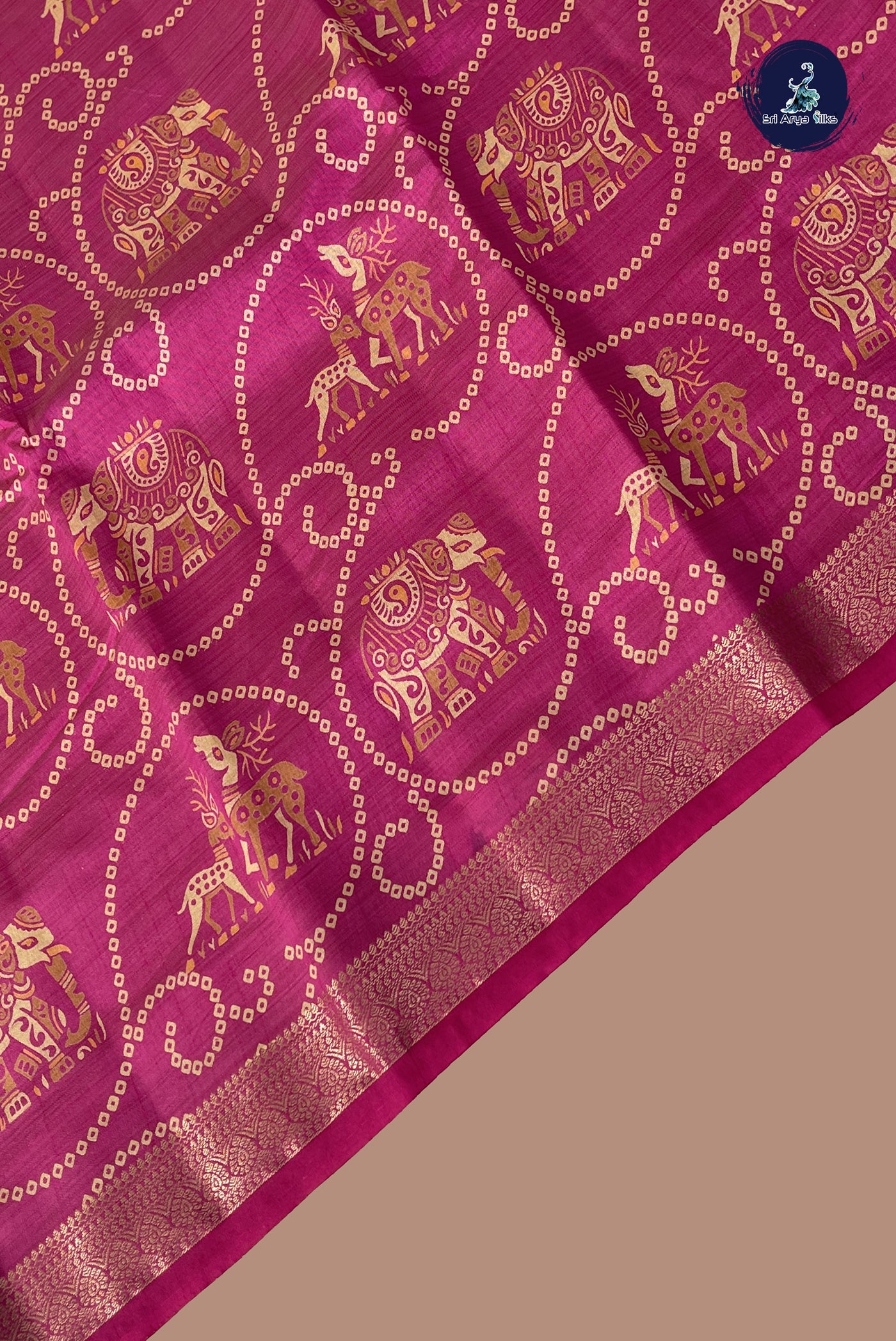 Pink Semi Tussar Saree With Printed Pattern