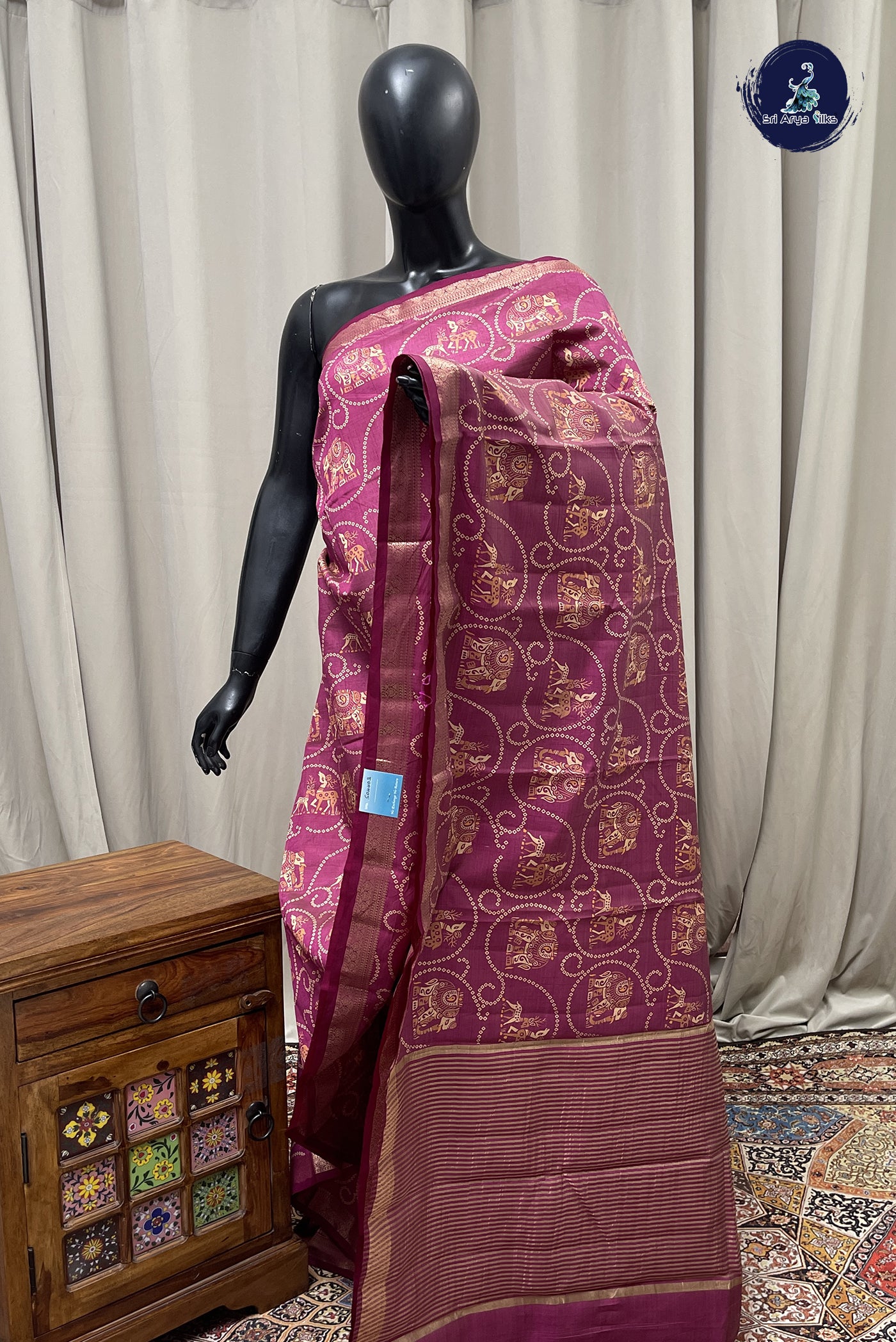 Burgundy Semi Tussar Saree With Printed Pattern