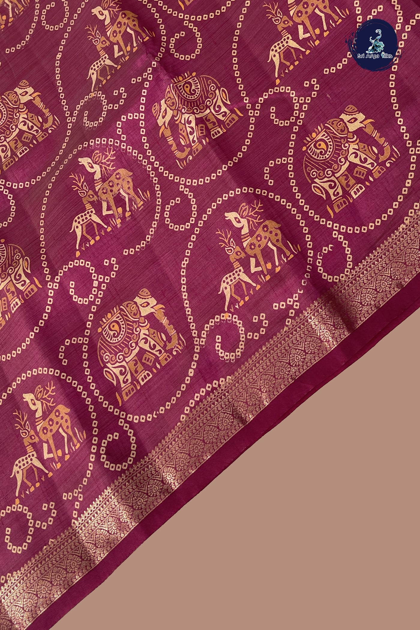 Burgundy Semi Tussar Saree With Printed Pattern