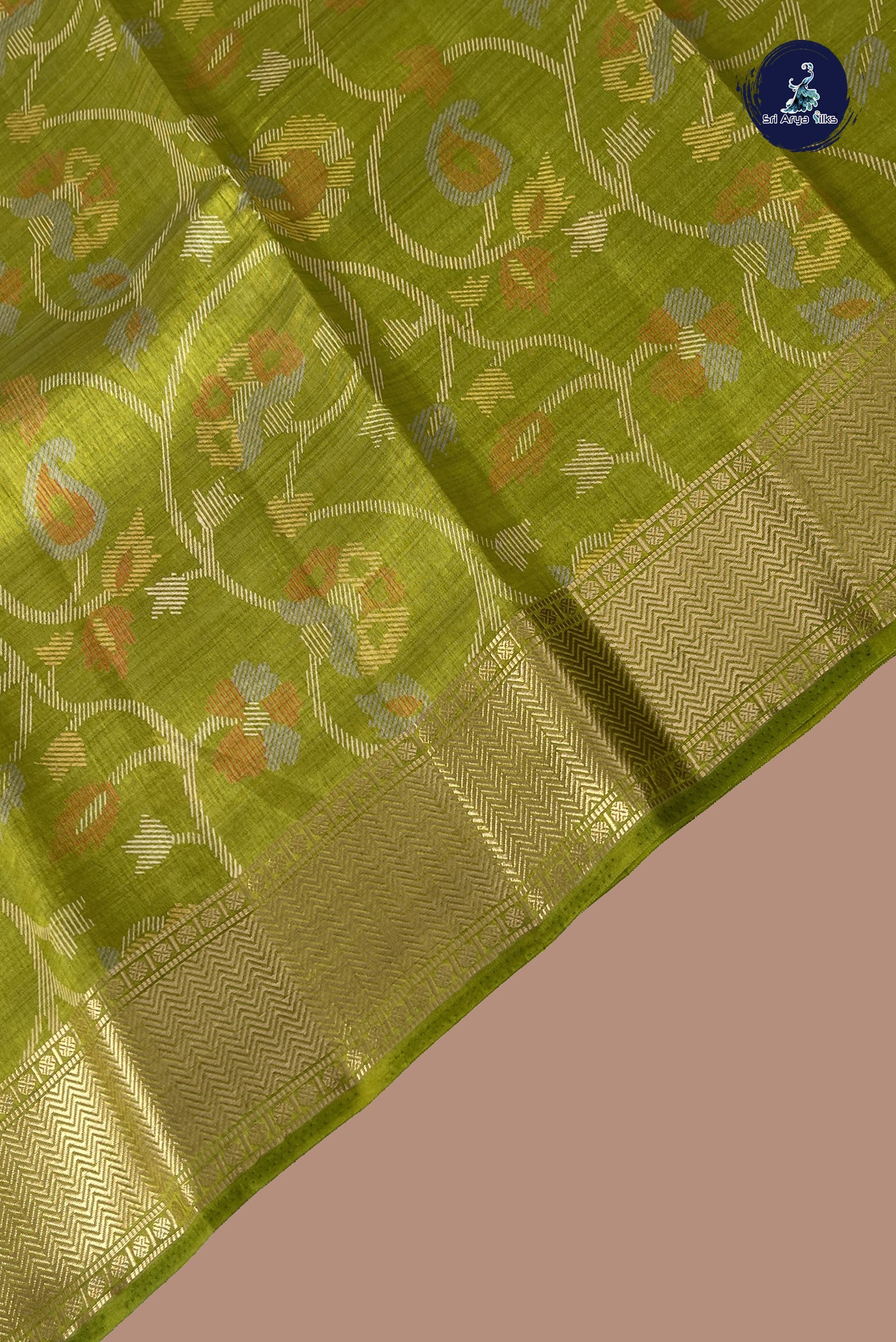 Lime Green Semi Tussar Saree With Printed Pattern