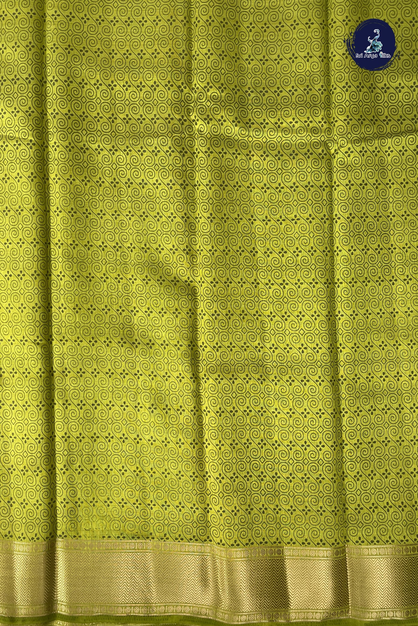 Lime Green Semi Tussar Saree With Printed Pattern