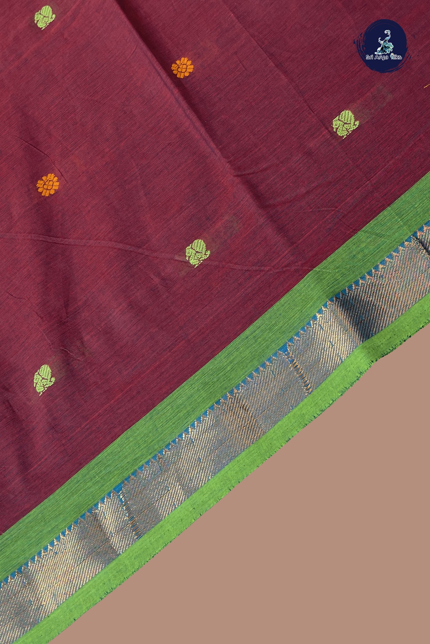 Light Burgundy Kanchi Cotton Saree With Buttas Pattern