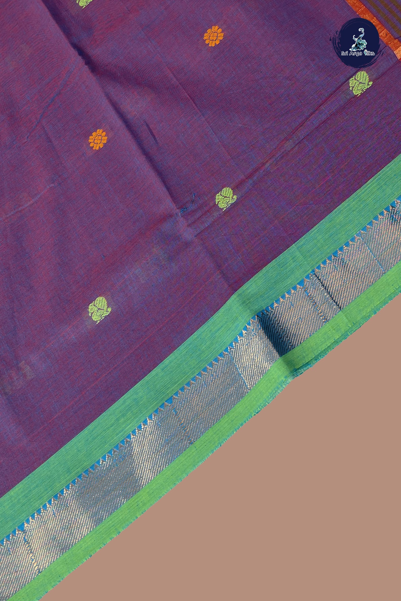 Dual Tone Purple Kanchi Cotton Saree With Buttas Pattern