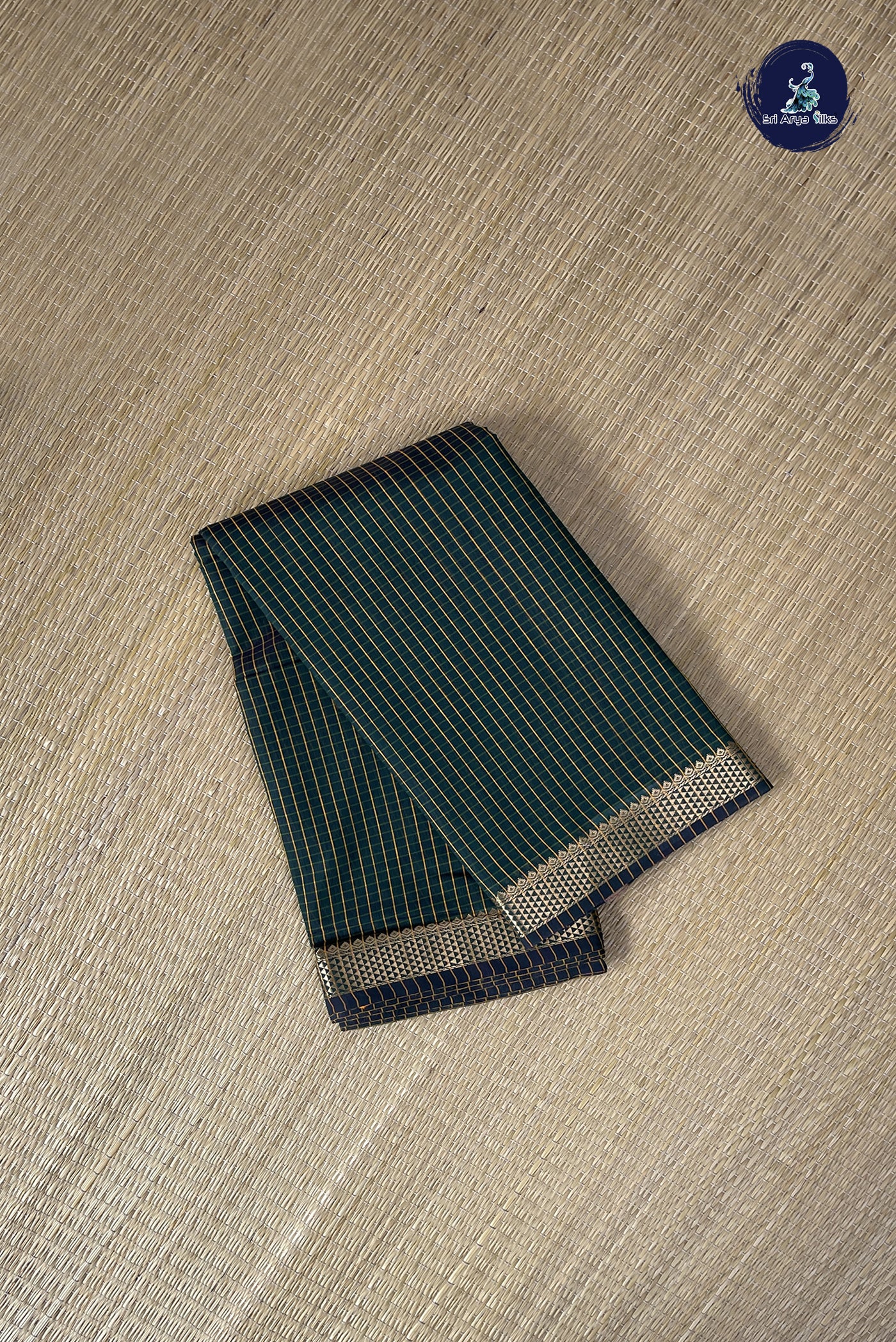 Dark Green Budget Semi Silk Cotton Saree With Checked Pattern