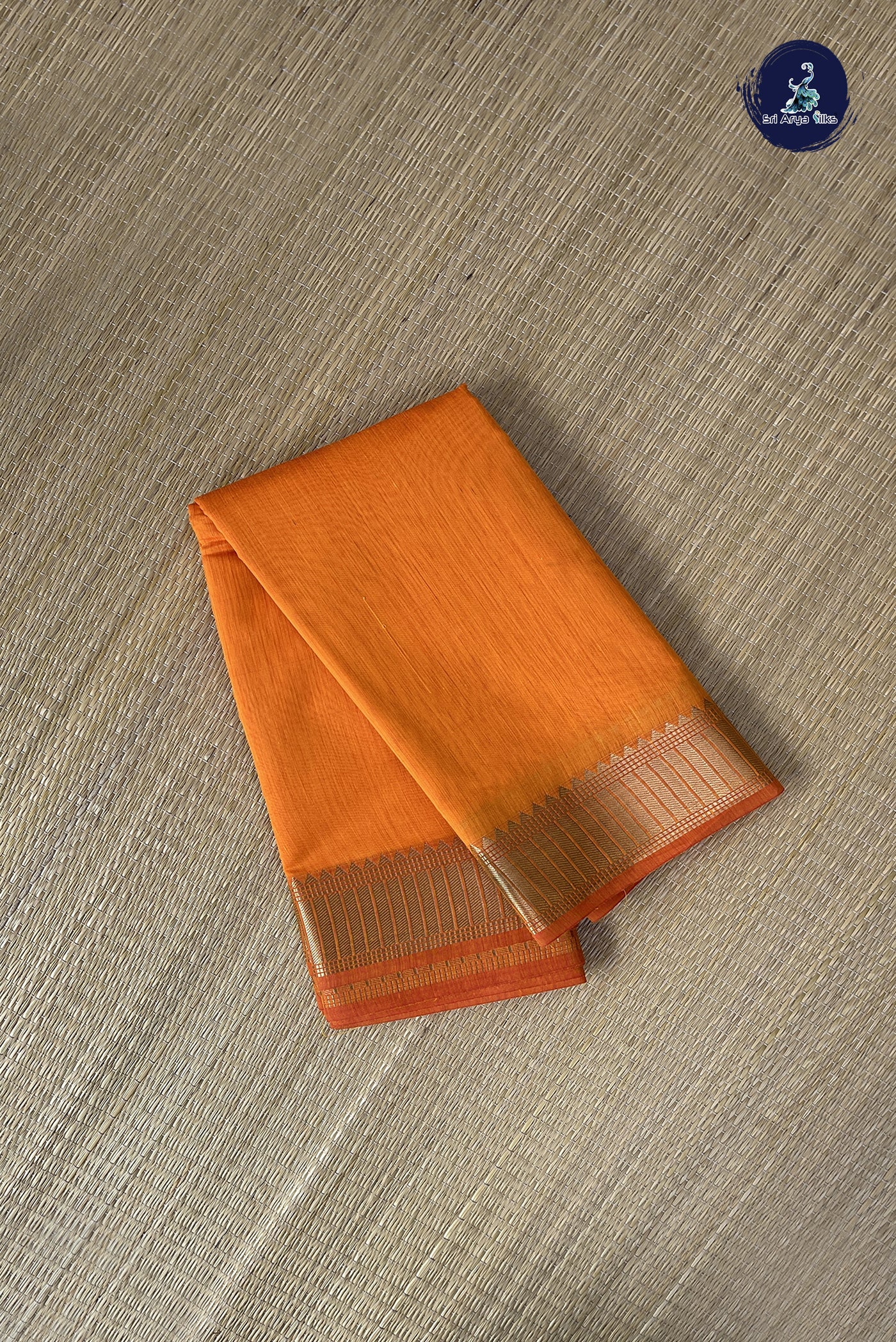 Yellowish Orange Budget Semi Silk Cotton Saree With Plain Pattern