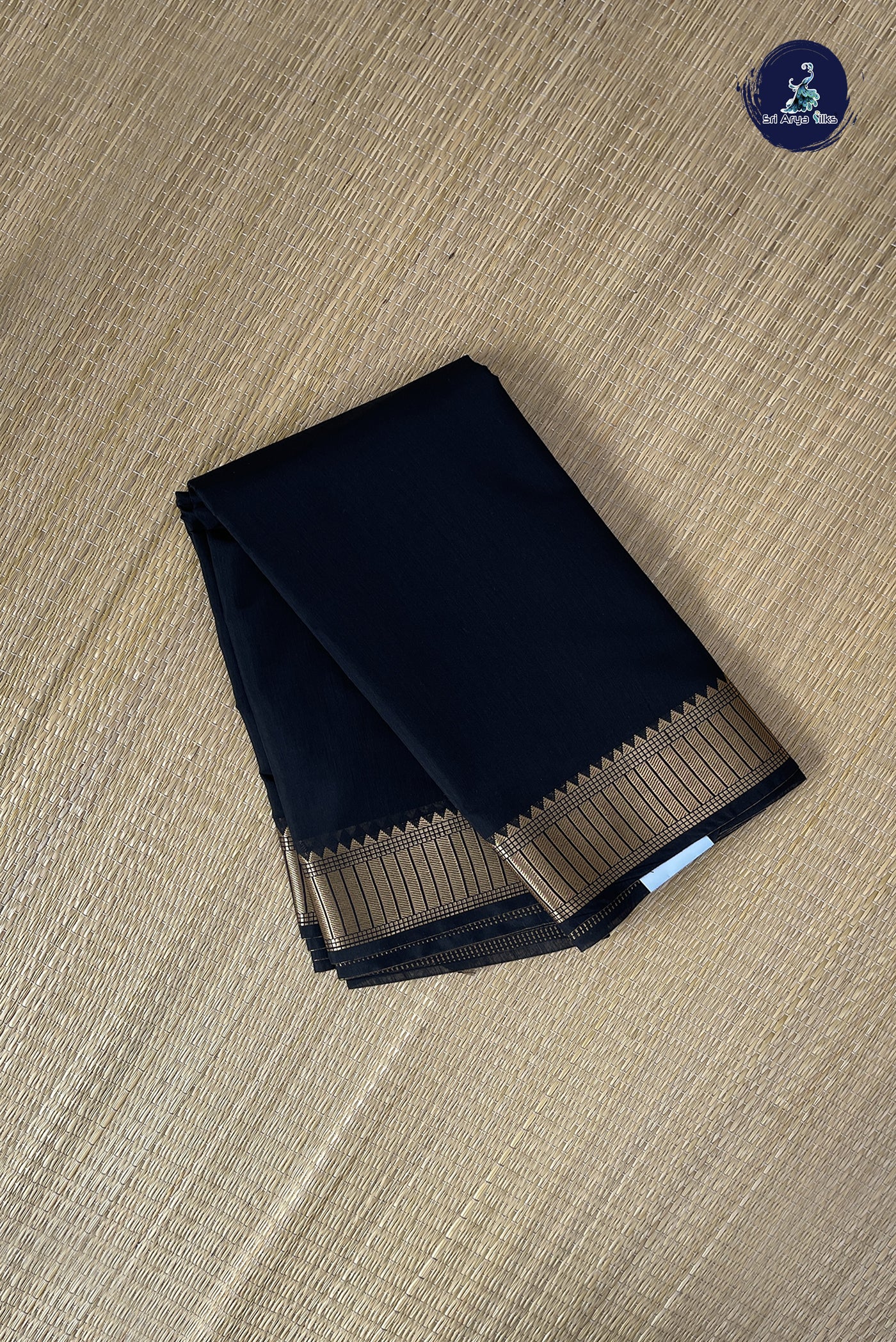 Black Budget Semi Silk Cotton Saree With Plain Pattern