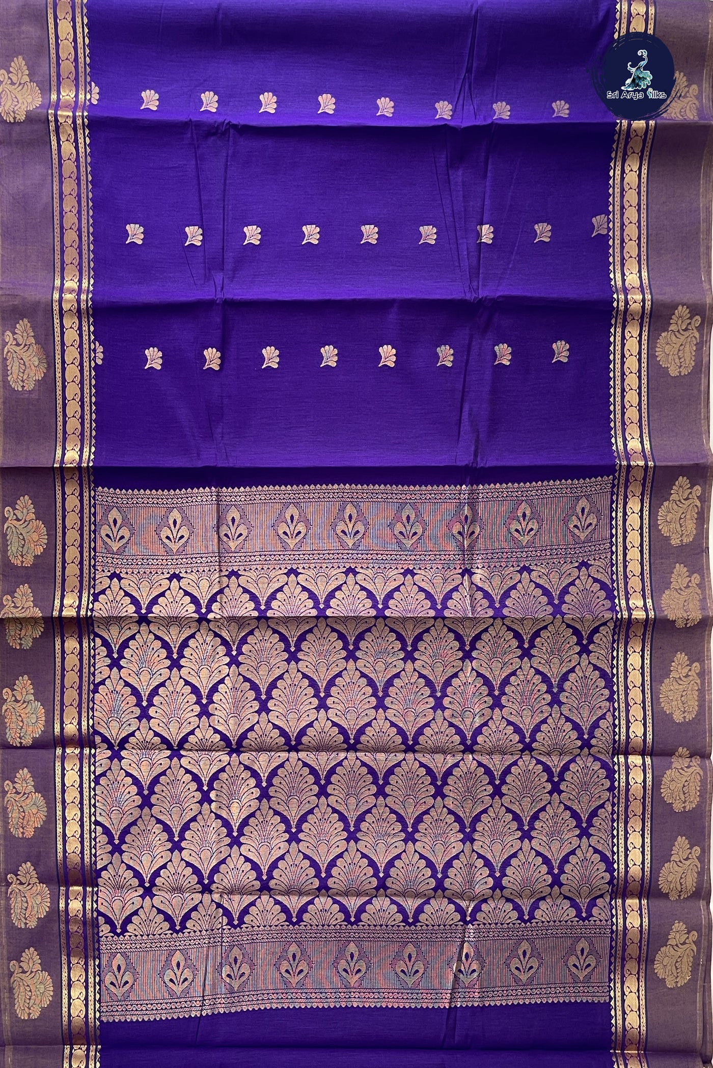 Violet Budget Semi Silk Cotton Saree With Zari Buttas Pattern