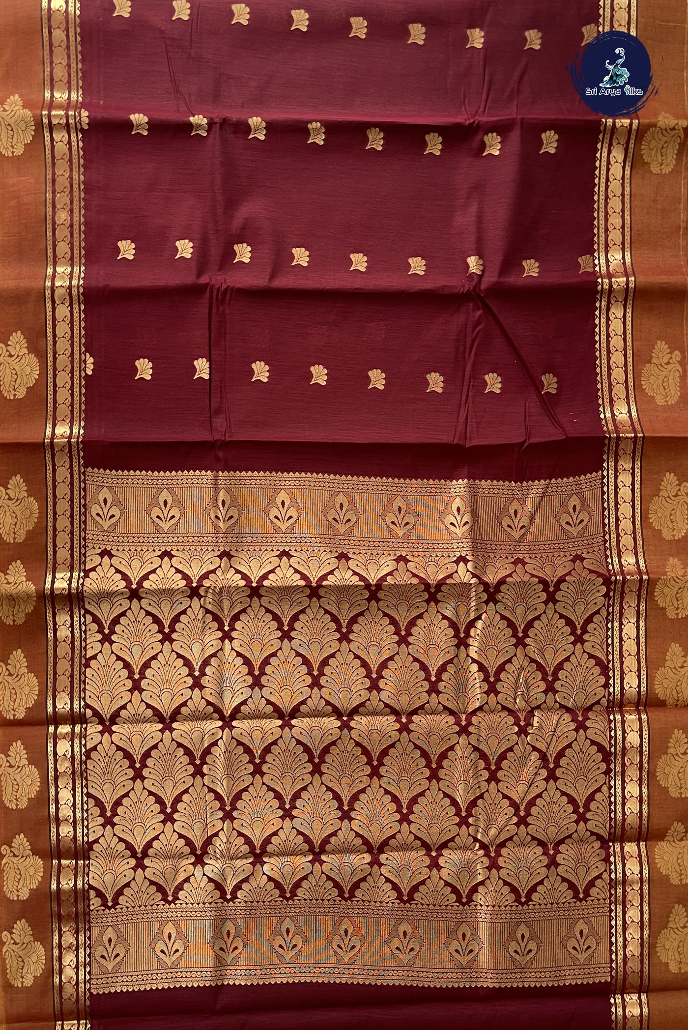 Dual Tone Brown Budget Semi Silk Cotton Saree With Zari Buttas Pattern