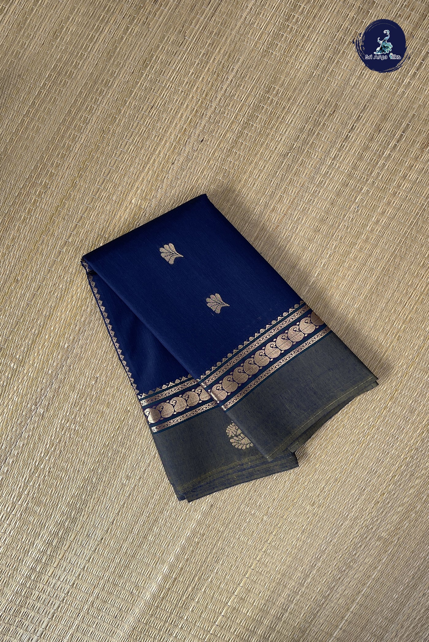 Navy Blue Budget Semi Silk Cotton Saree With Zari Buttas Pattern
