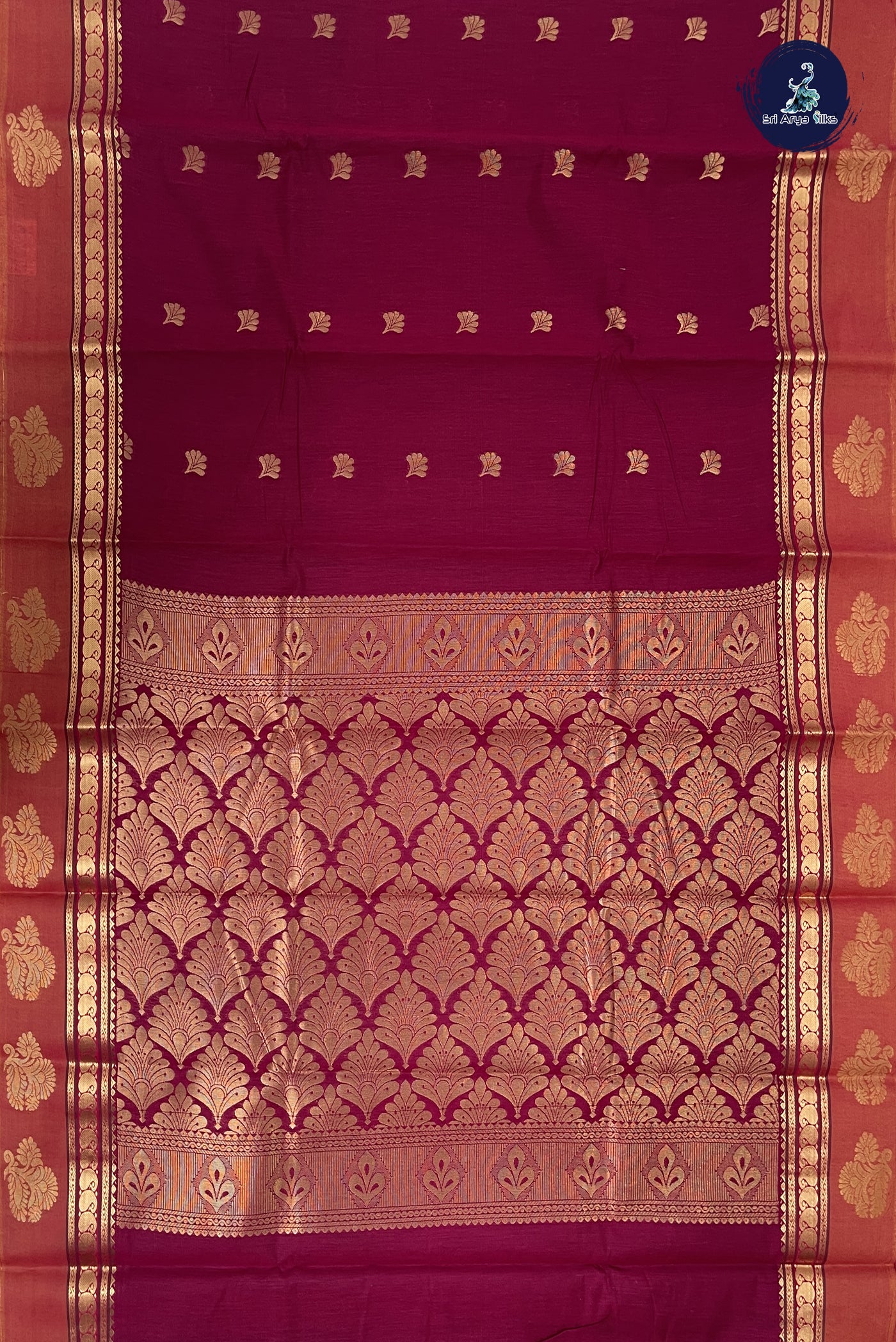 Magenta Pink Budget Semi Silk Cotton Saree With Zari Buttas Pattern