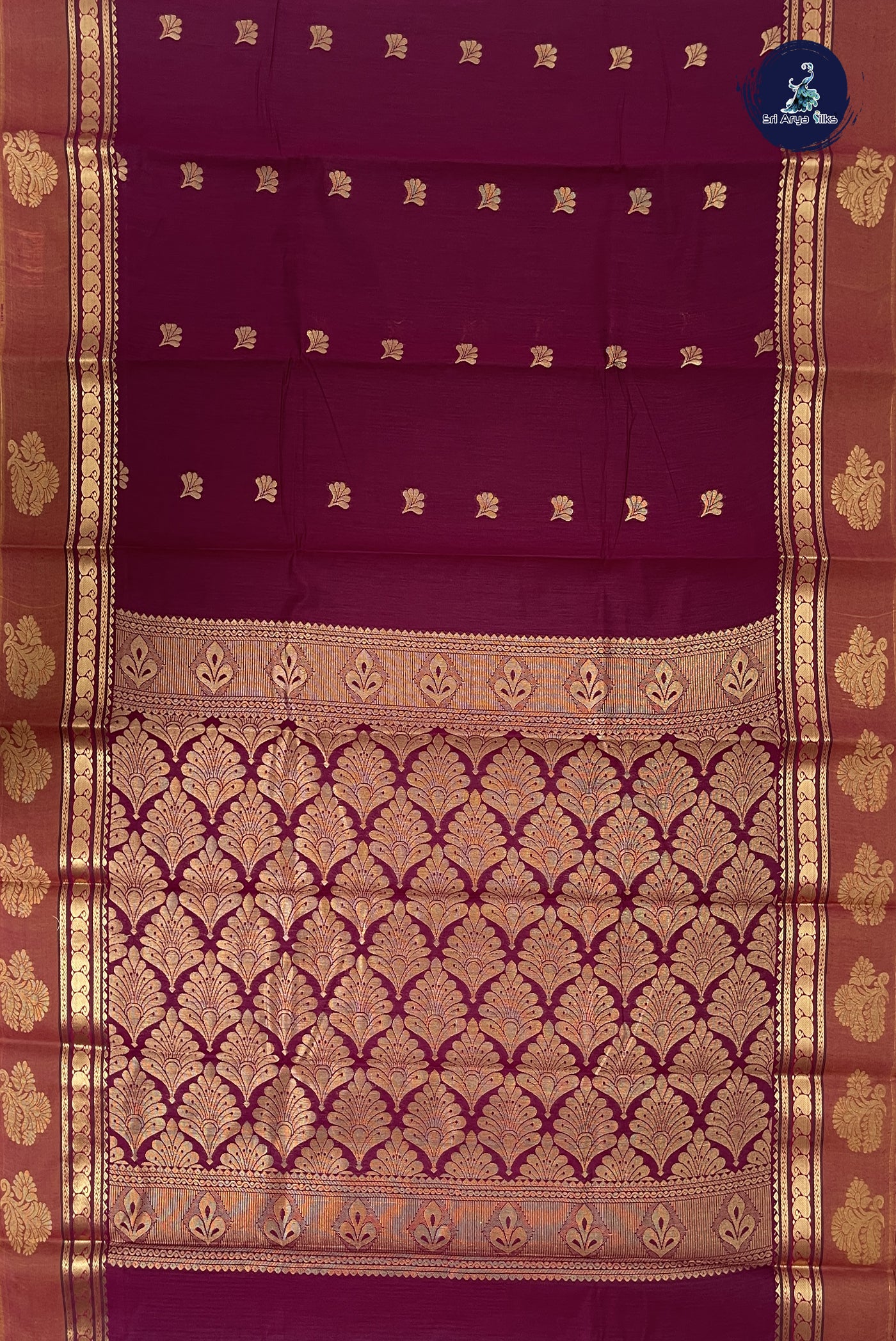 BeetRoot Shade Budget Semi Silk Cotton Saree With Zari Buttas Pattern