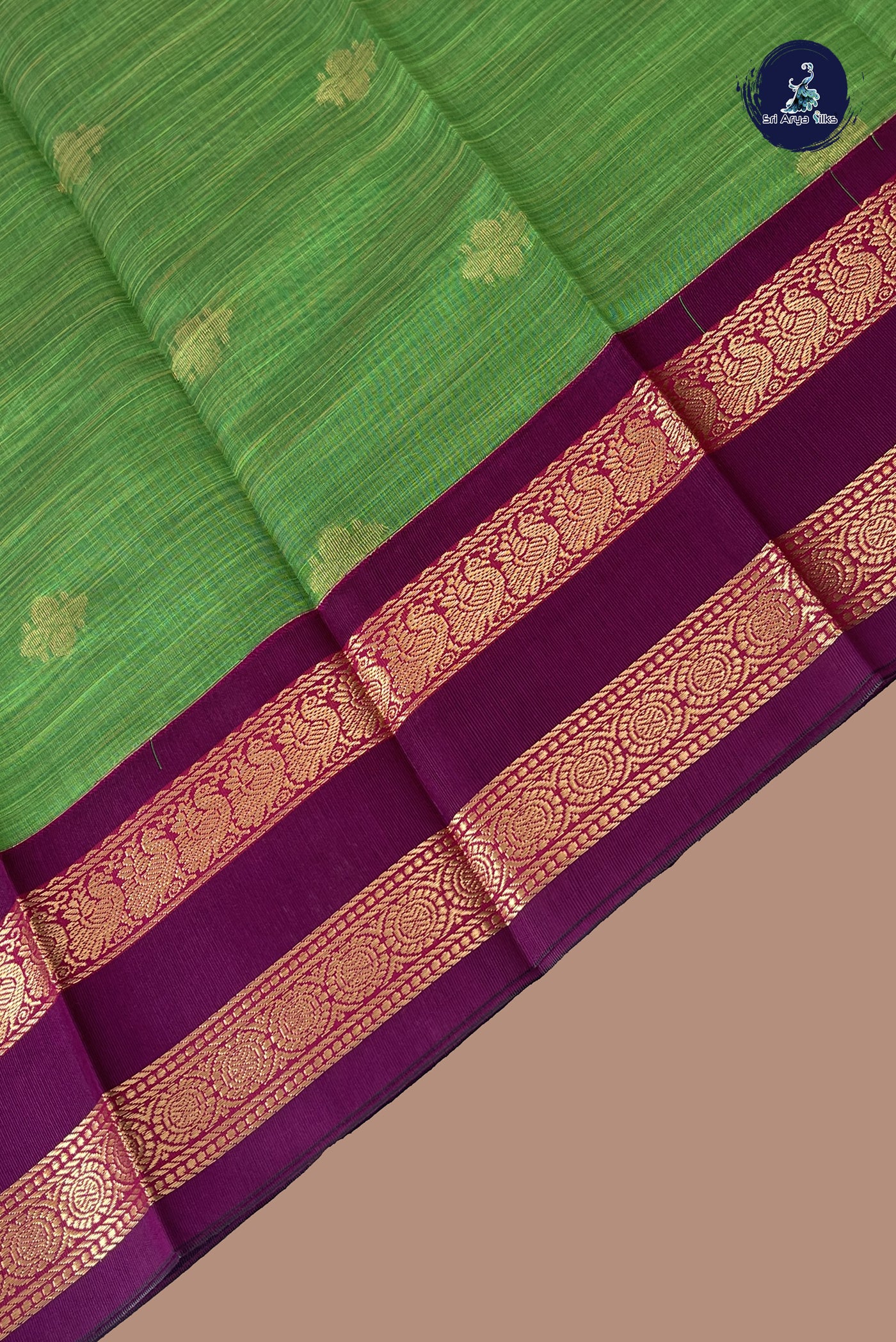 Green Budget Semi Silk Cotton Saree With Zari Buttas Pattern
