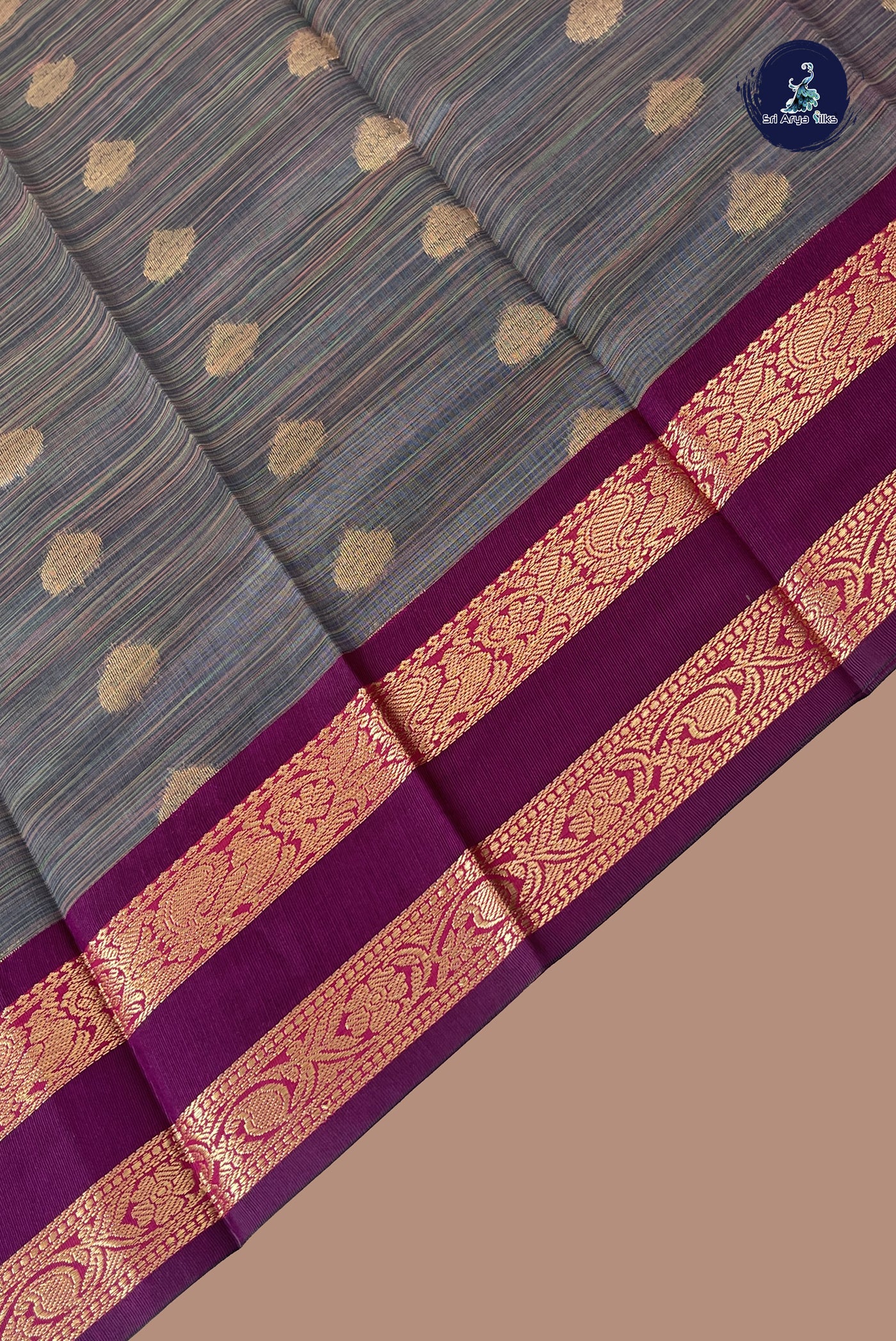 Greyish Blue Budget Semi Silk Cotton Saree With Zari Buttas Pattern