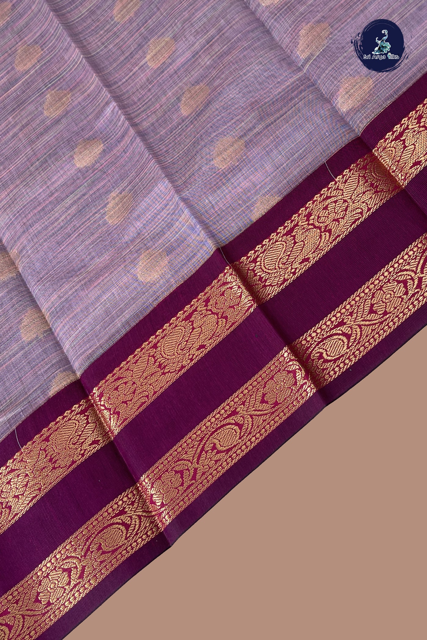 Lavender Budget Semi Silk Cotton Saree With Zari Buttas Pattern
