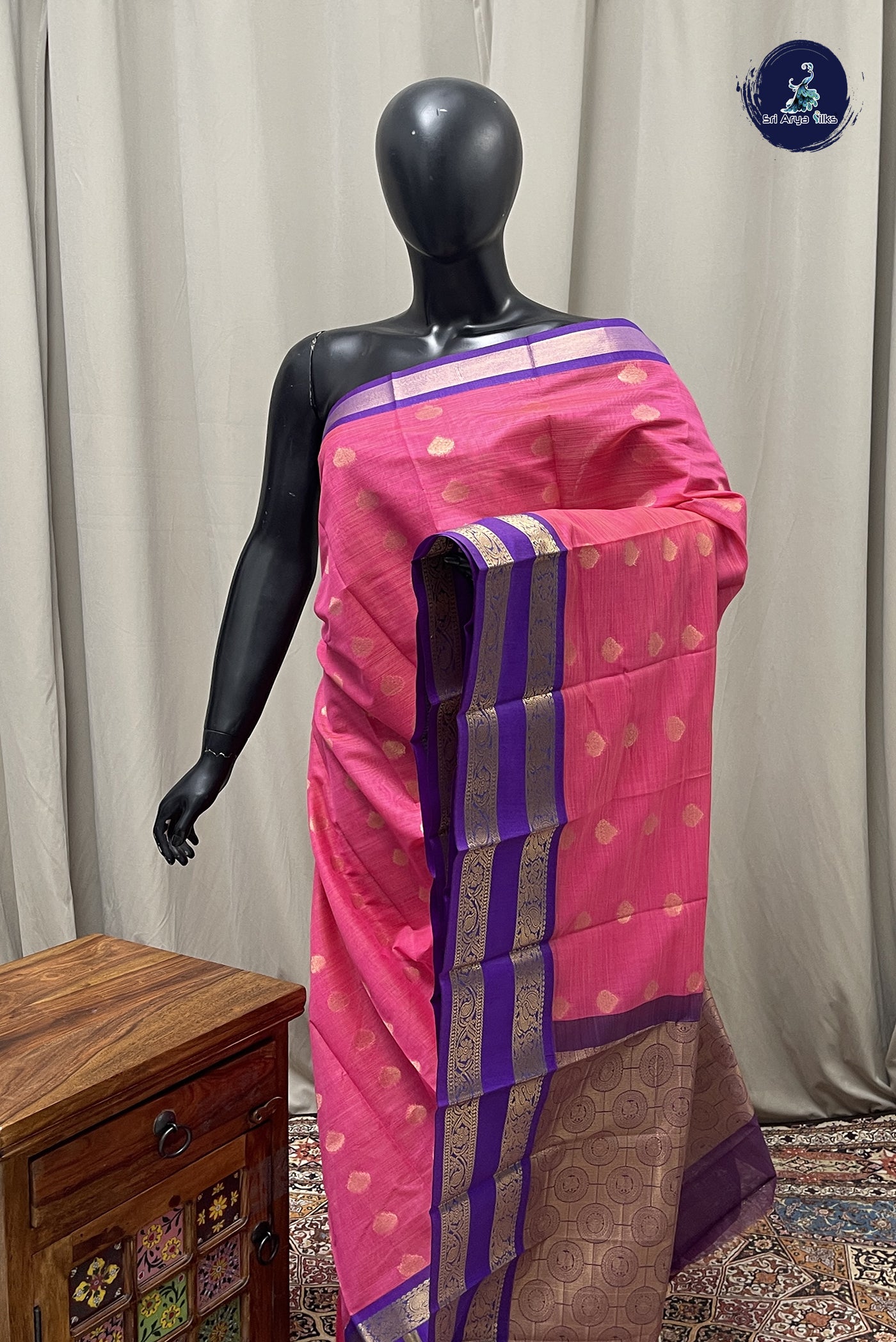 Pink Budget Semi Silk Cotton Saree With Zari Buttas Pattern