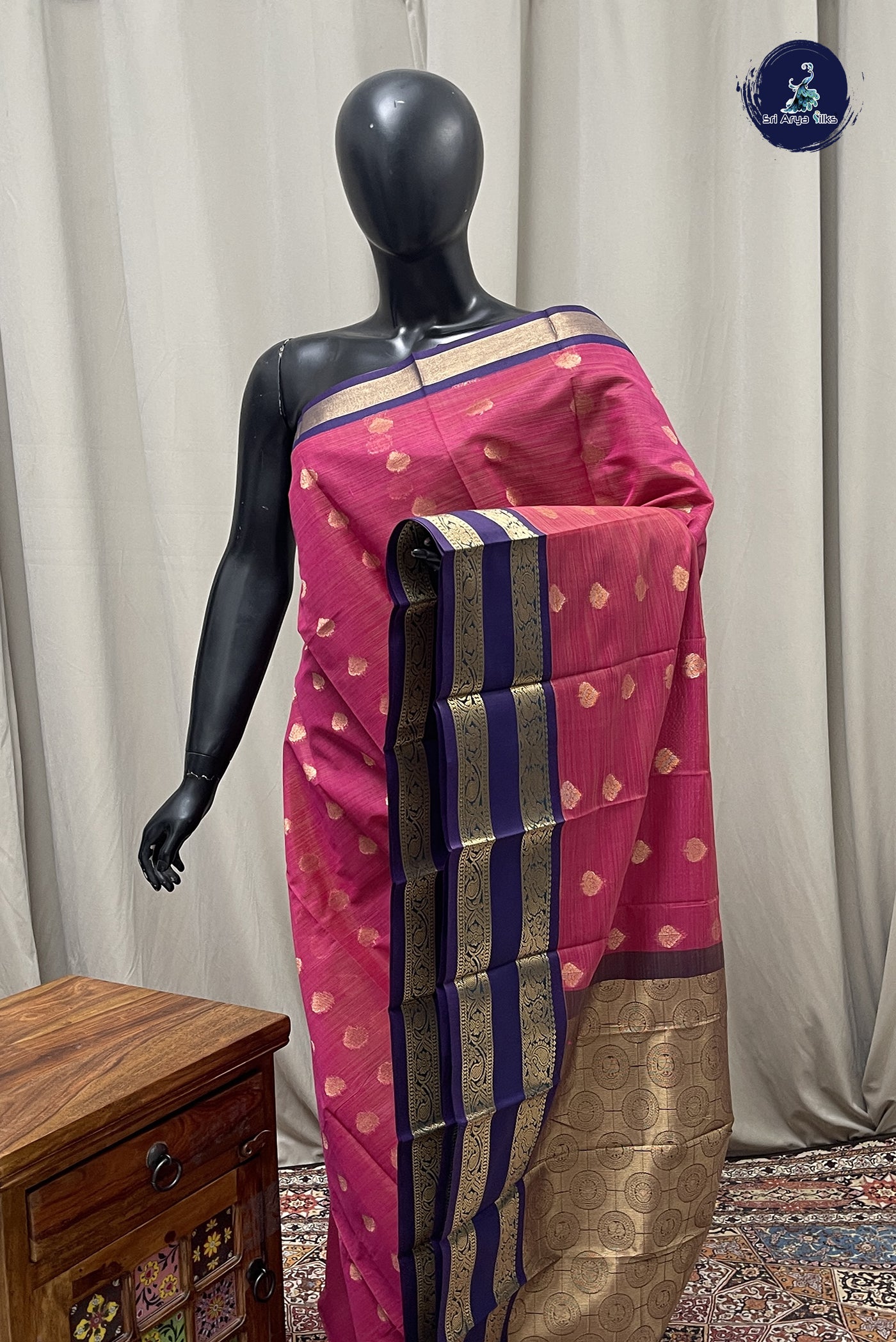 Pink Budget Semi Silk Cotton Saree With Zari Buttas Pattern