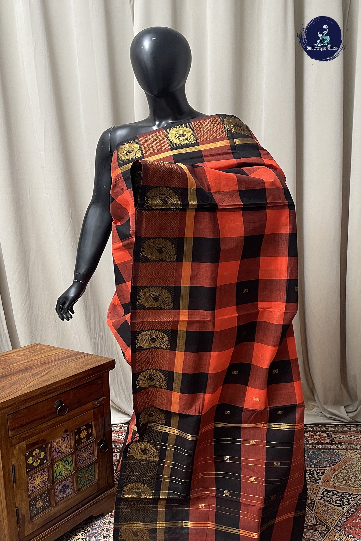 Multi Colour Chettinad Cotton Saree With Paalum Pazham Kattam Pattern
