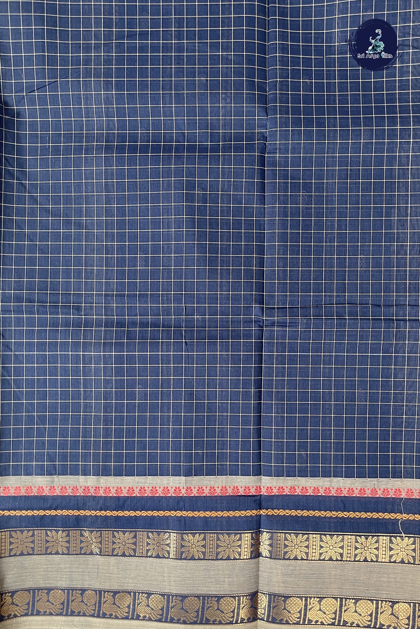 Blue Chettinad Cotton Saree With Checked Pattern