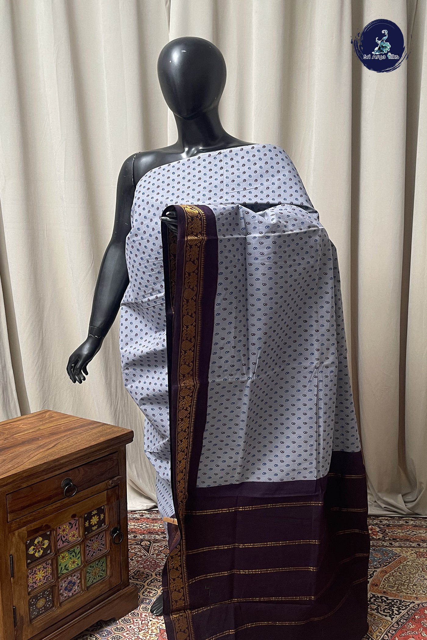 Grey Cotton Saree With Printed Pattern