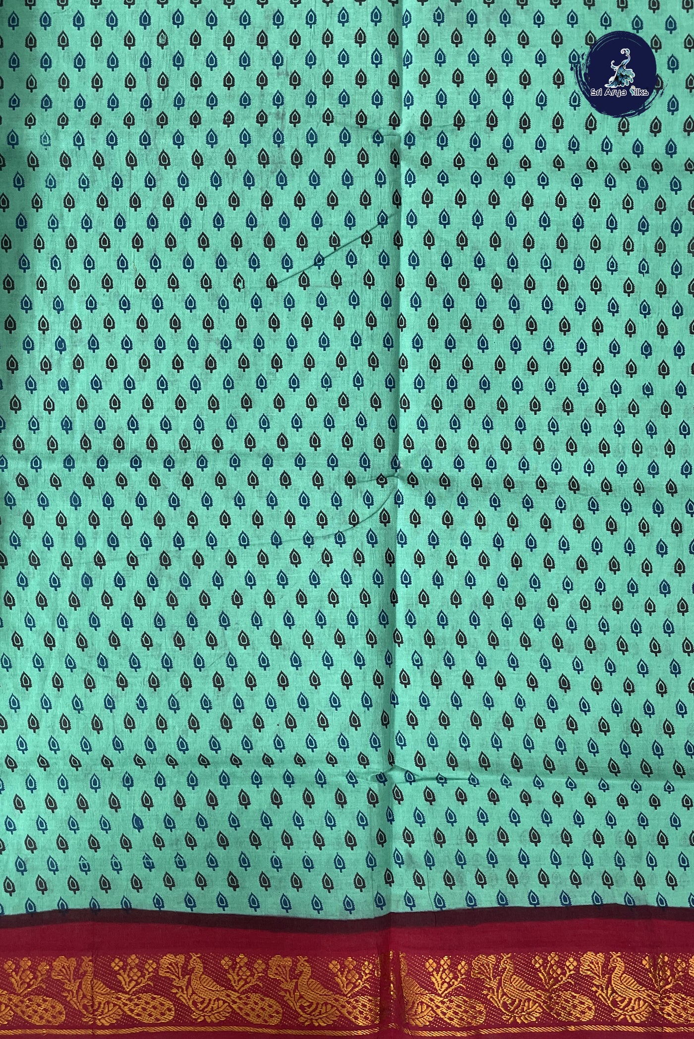 Green Cotton Saree With Printed Pattern