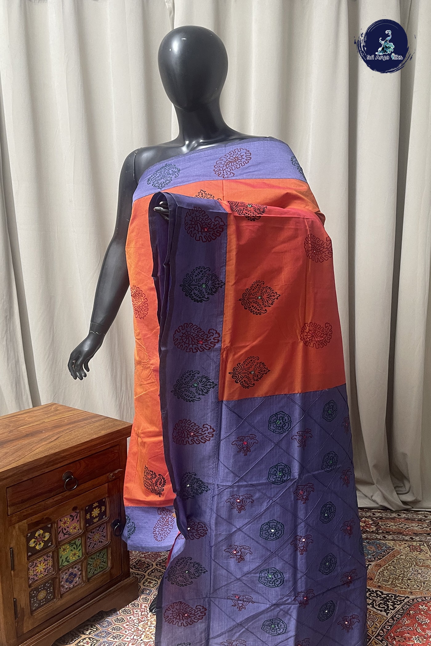 Lavender Cotton Saree With Printed Pattern